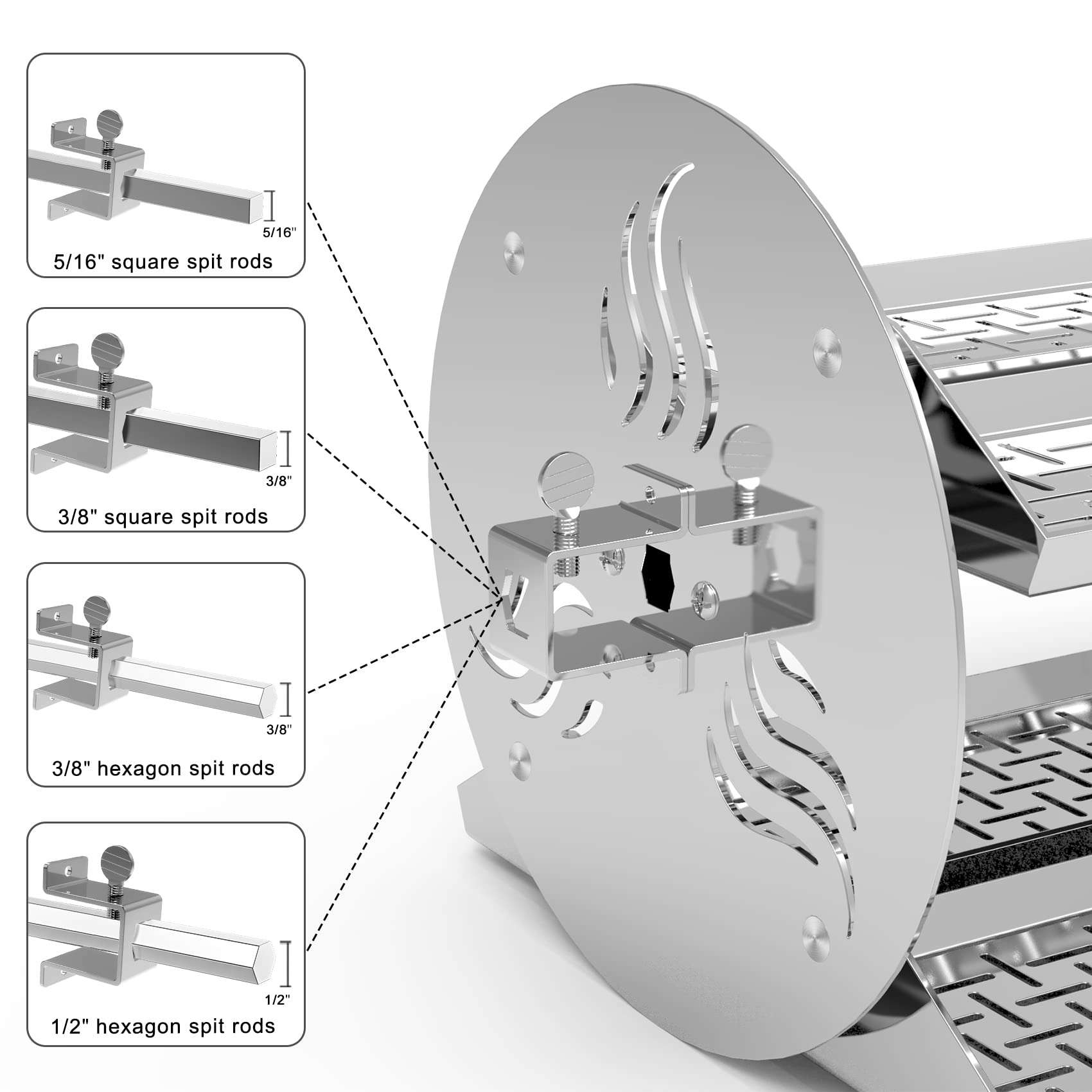 onlyfire BBQ Grill Rotating Stainless Steel Rotisserie Trays Kit with Hexagon Hole- Fits for Any Grill 4