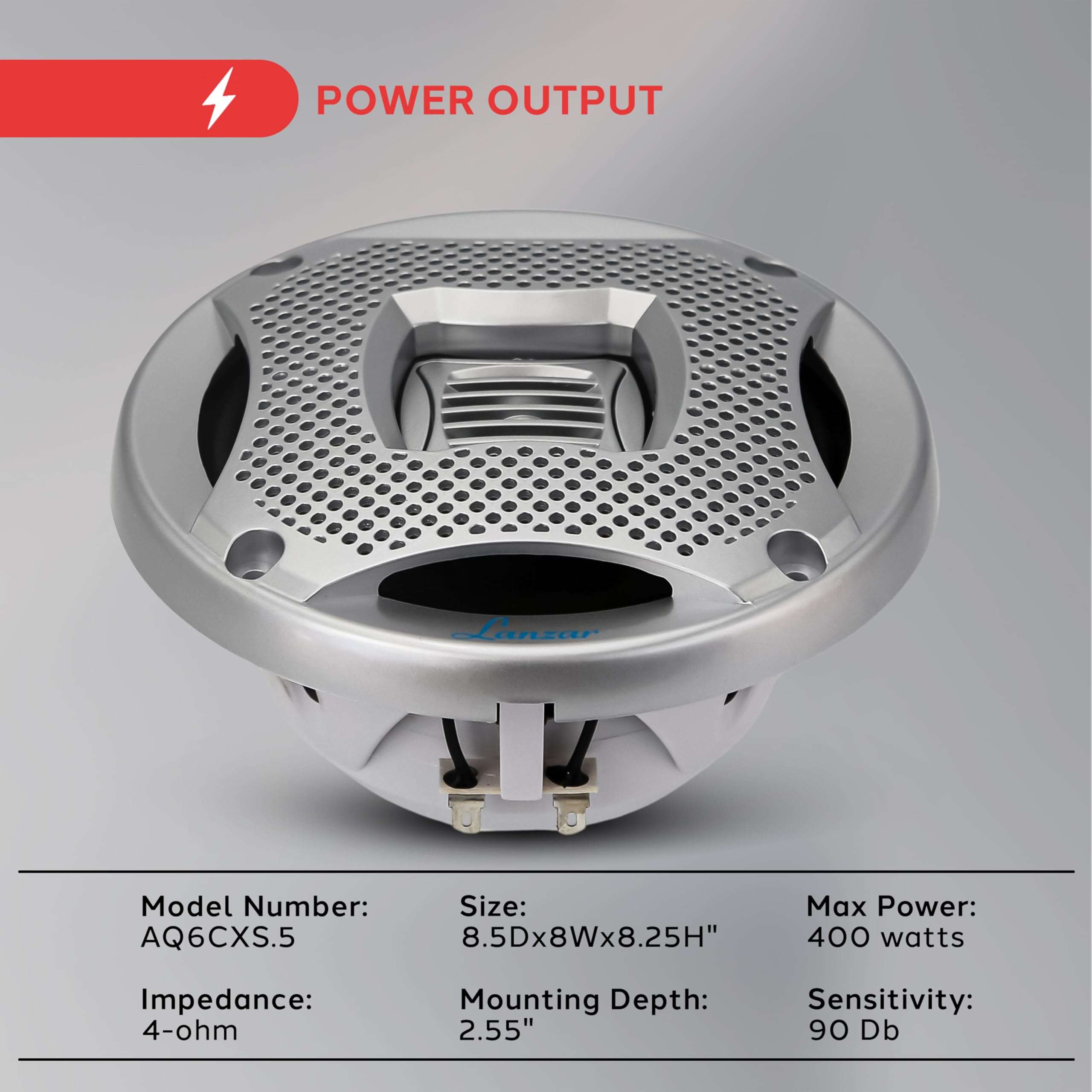 Lanzar 6.5 Inch Marine Speakers - 2-Way 400W Water-Resistant Stereo Sound System, UV-Coated Resin Treatment, Grilles for Indoor and Outdoor Use, Ideal for Boats, Pool, or Marine Craft (Set of 2) 5