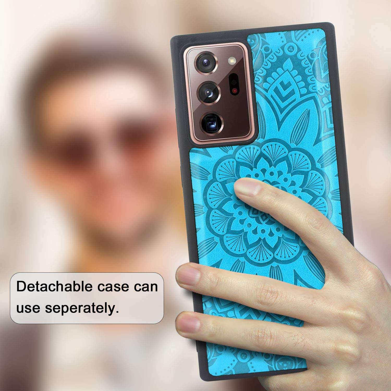 Harryshell Detachable Magnetic 12 Card Slots Wallet Case PU Leather Flip Protective Cover Wrist Strap for Samsung Galaxy Note 20 Ultra 5G 6.9 inch (2020) (Not Fit Note 20 6.7 inch) (Flower Blue) 6