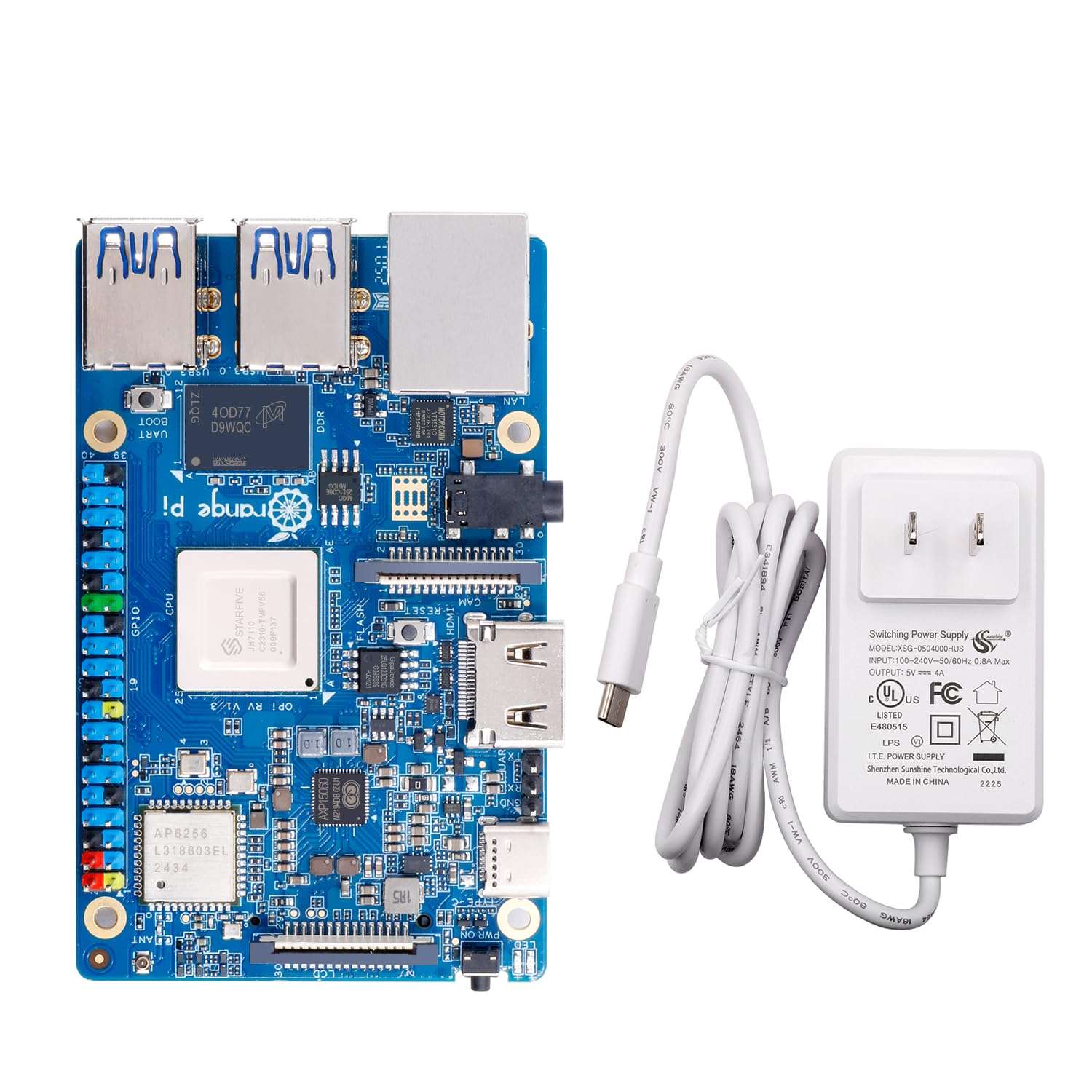 Orange Pi RV 2GB LPDDR4 RISC-V Single Board Computer with StarFive JH7100 4-Core 64-Bit Processor, Wi-Fi 5.0/Bluetooth 5.0, Development Board Run Linux/Debian (4GB+Power Supply) 1