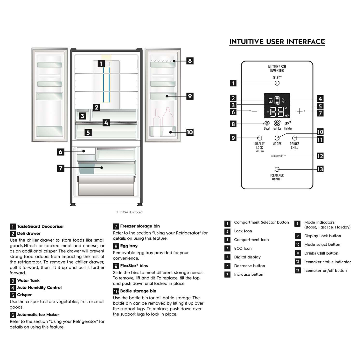 Electrolux 524L Frost Free Inverter French Door Refrigerator, TasteLockAuto Technology, AutoIce & EvenTemp Function, Arctic Silver Steel, UltimateTaste 700, EHE5224C-A 2