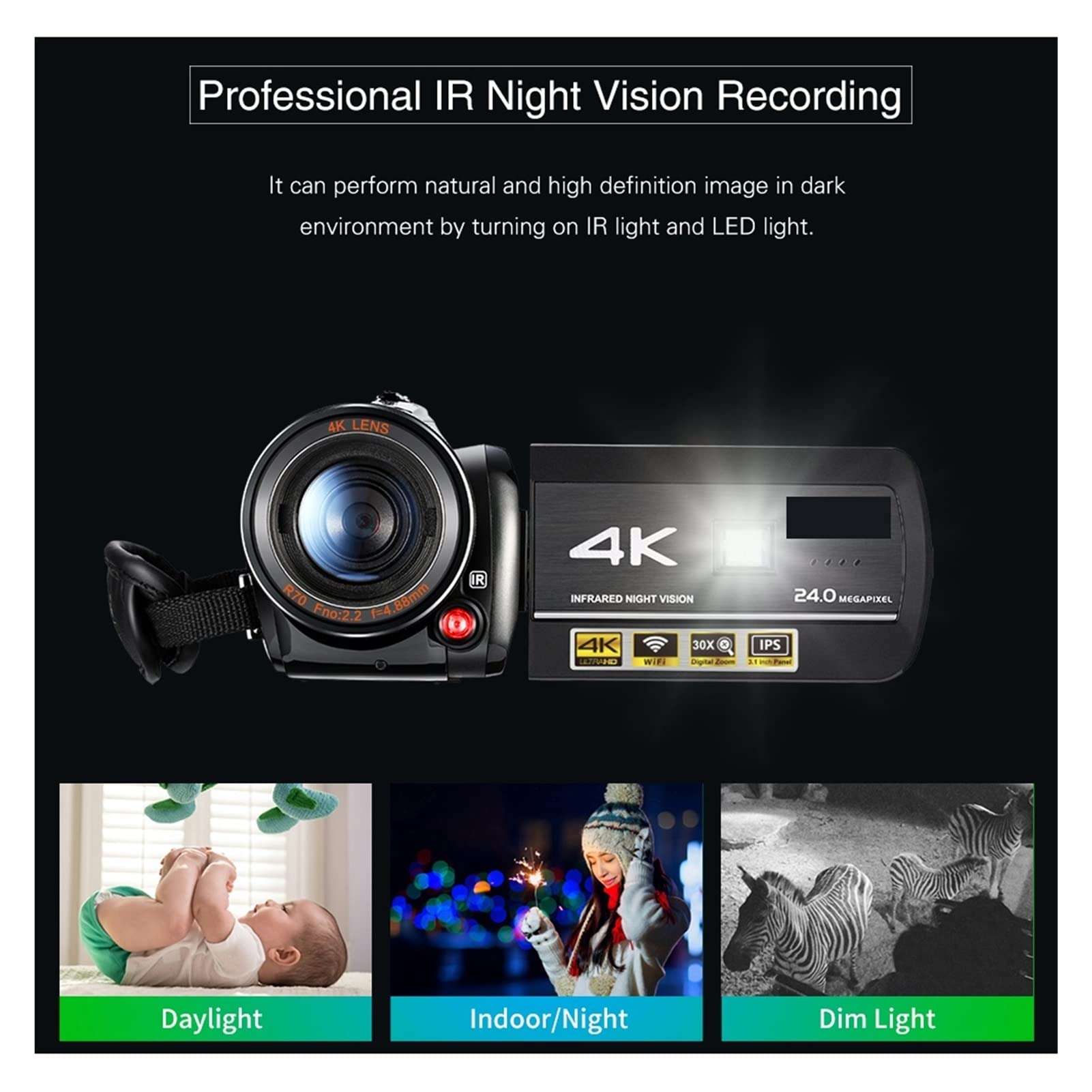 PACUM AC3 Video Camera Camcorder Vlog Camera 4K 24fps 30X Digital Zoom IR Night Vision Professional Digital Vlogging Camera, As Photo, 1005003250192773 4