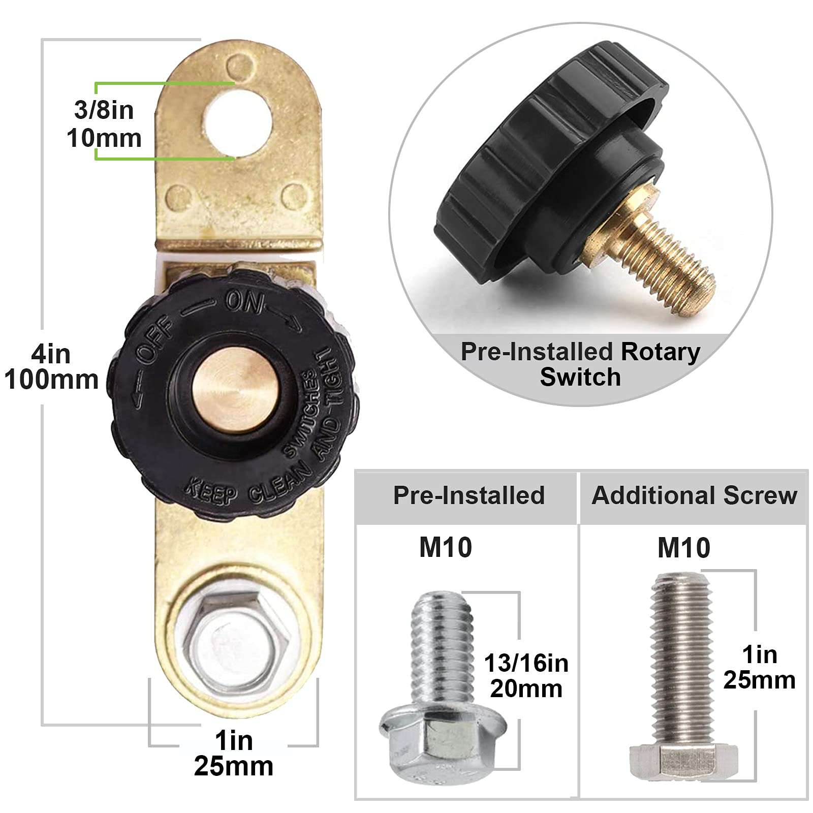 Spurtar Side Post Battery Disconnect, Battery kill switch, Battery shut off switch, Terminal Quick Disconnect Isolator, Automotive Replacement Battery Switches For Car Boat Yacht RV Camper Truck 6