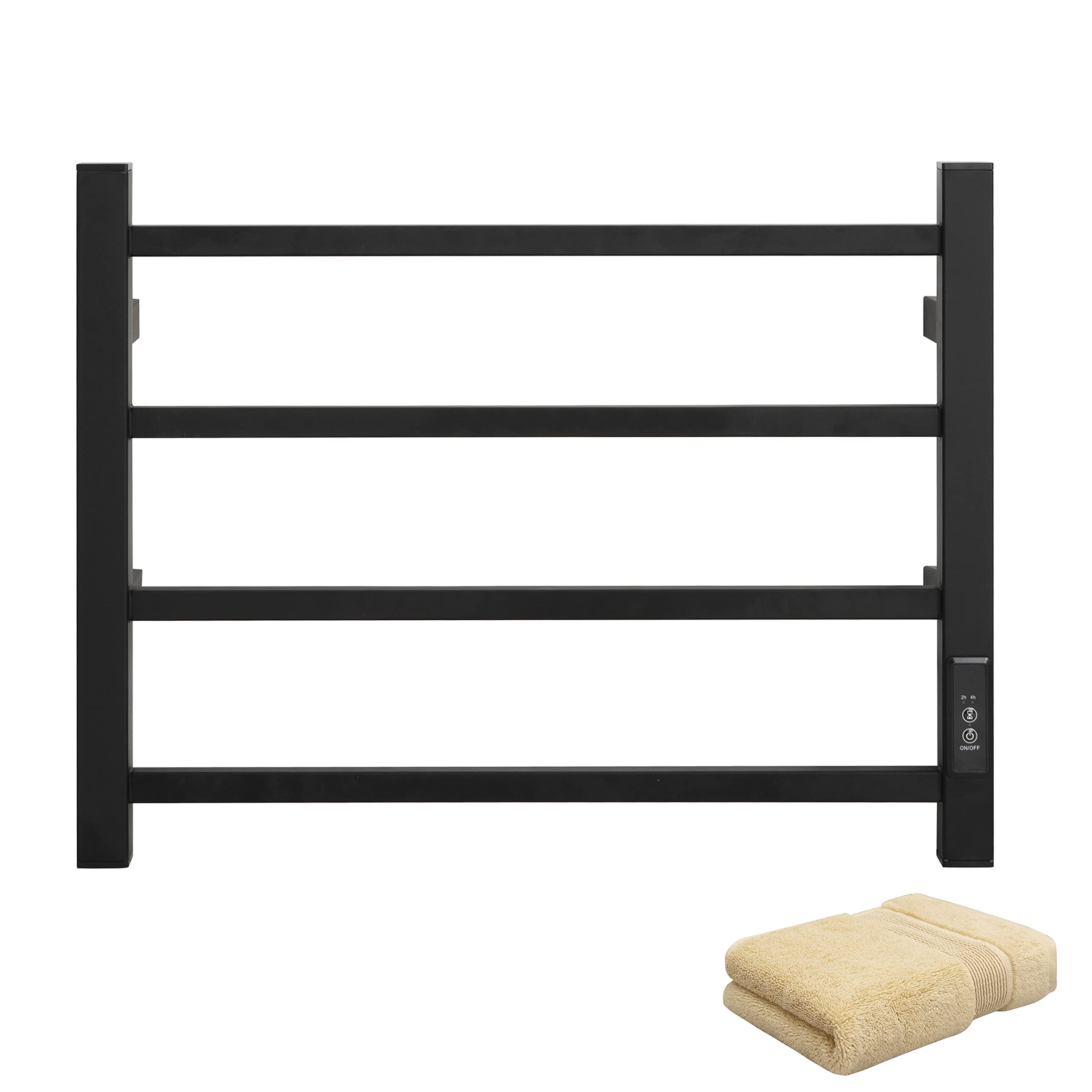 KEG Towel Warmer 4 Bars for Bathroom Wall Mounted Bath Towel Heater Hardwired and Plug-in with Built-in Timer Matte Black