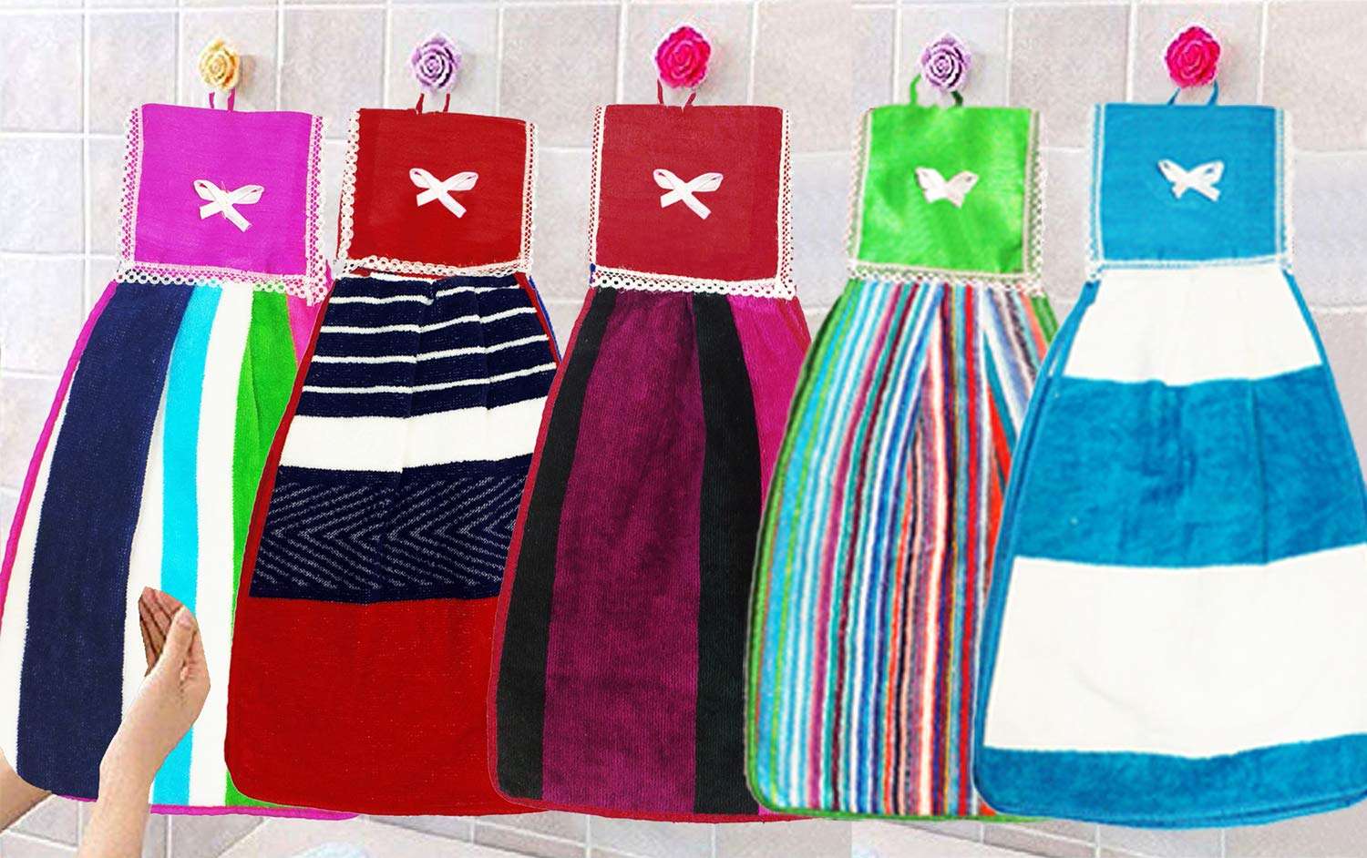 Kuber Industries Hanging Cotton 5 Pieces Cotton Washbasin Napkin/Hand Towel for Kitchen and Bathroom (Multi) 1
