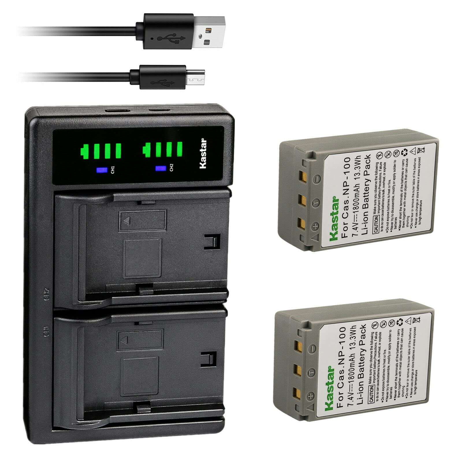 Kastar 2-Pack CNP100 Battery and LTD2 USB Charger Compatible with Casio NP-100 NP-100L NP-100DBA Battery, Casio BC-100L Charger, Casio Exilim Pro EX-F1 EXF1, Exilim Pro EX-F1BK EXF1BK Camera 1