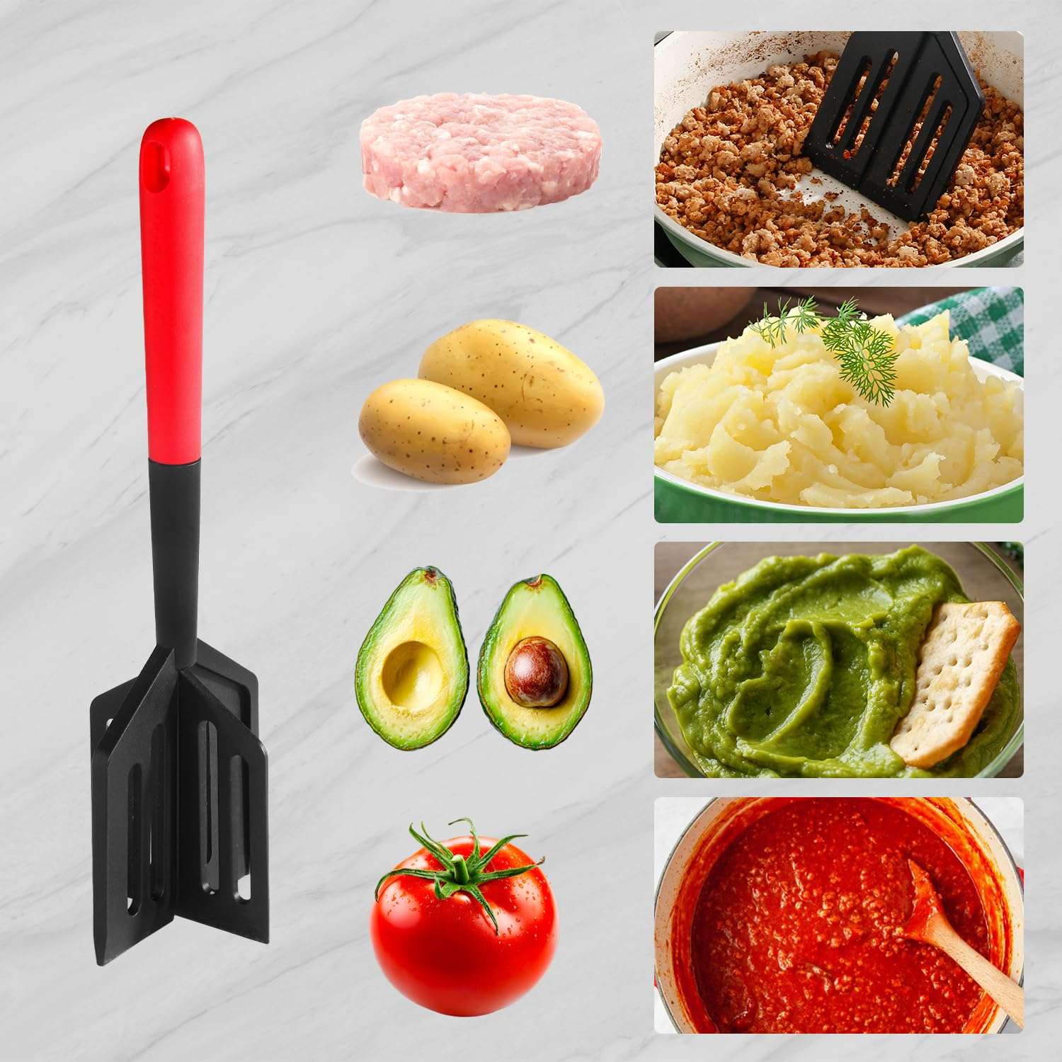 2-in-1 Meat Chopper and Spatula, Stir, Turner and Mix Mashing, Meat Chopper for Ground Beef, Hamburger Meat, Ground Turkey – Heat Resistant,BPA Free, Safe for Non-Stick Cookware. 5