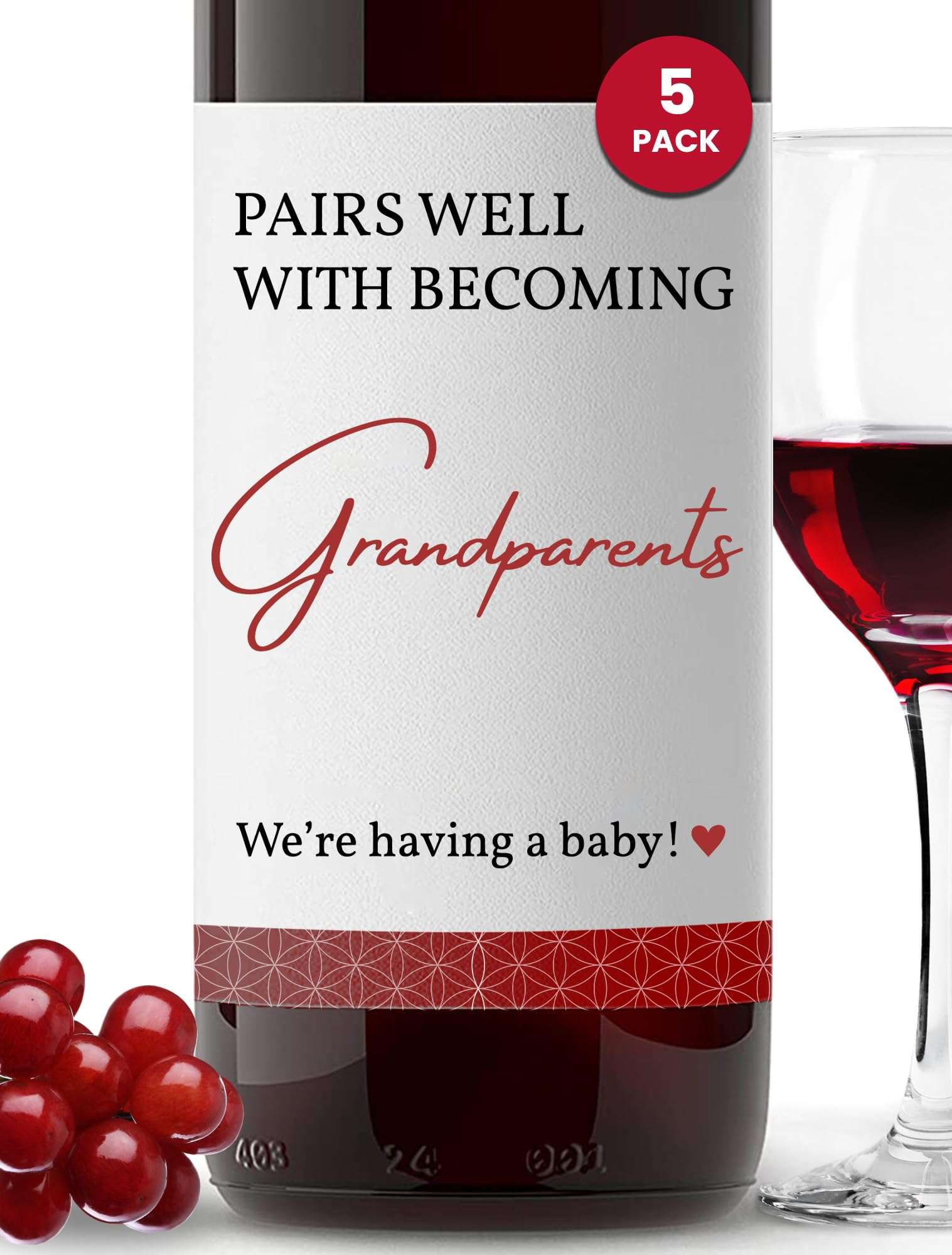 Pregnancy Announcement For Grandparents Wine Bottle Label, Baby Reveal Ideas For Grandparents Announcement Gifts, First Time Grandparents Gifts, Set Of 5 Easy To Apply Stickers, Designed In Austin, TX 1