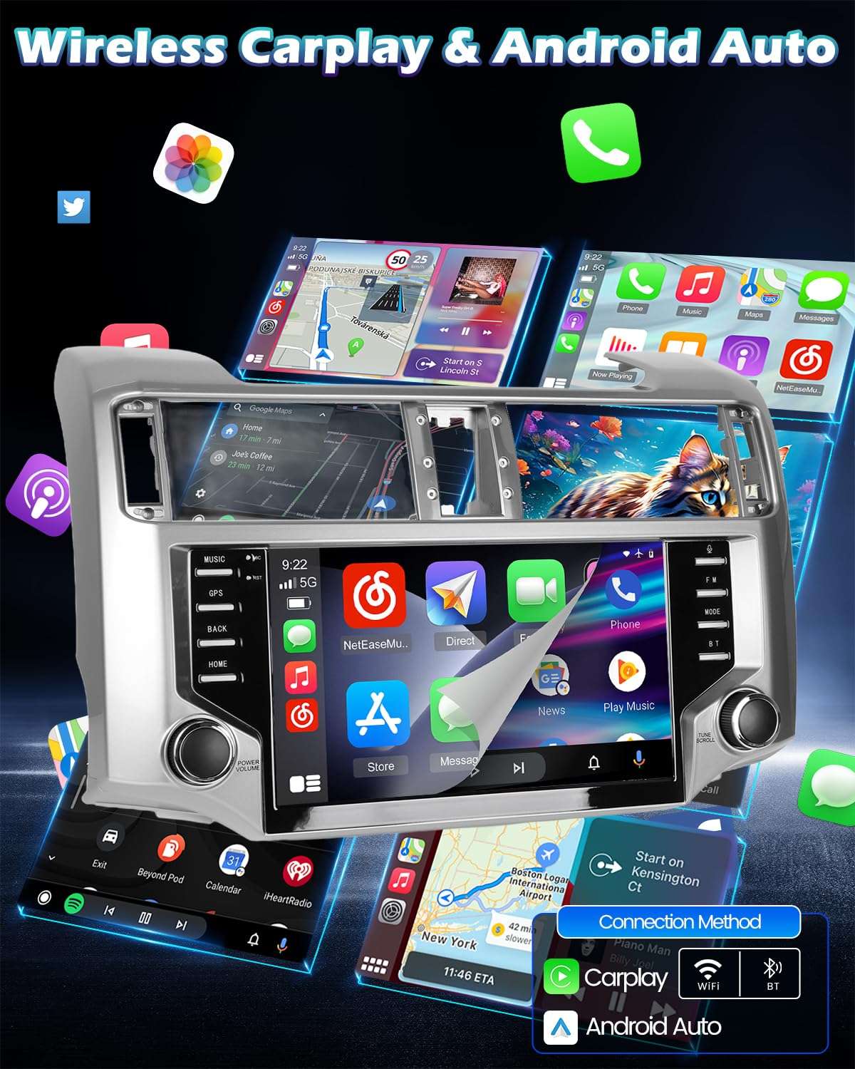 4+128G Android 15 Car Stereo for Toyota 4runner 2010-2021, 9 Inch IPS Touchscreen Radio with Wireless Carplay & Android Auto/EQ/5GHz WiFi/GPS/SWC + AHD Rear View Camera 5