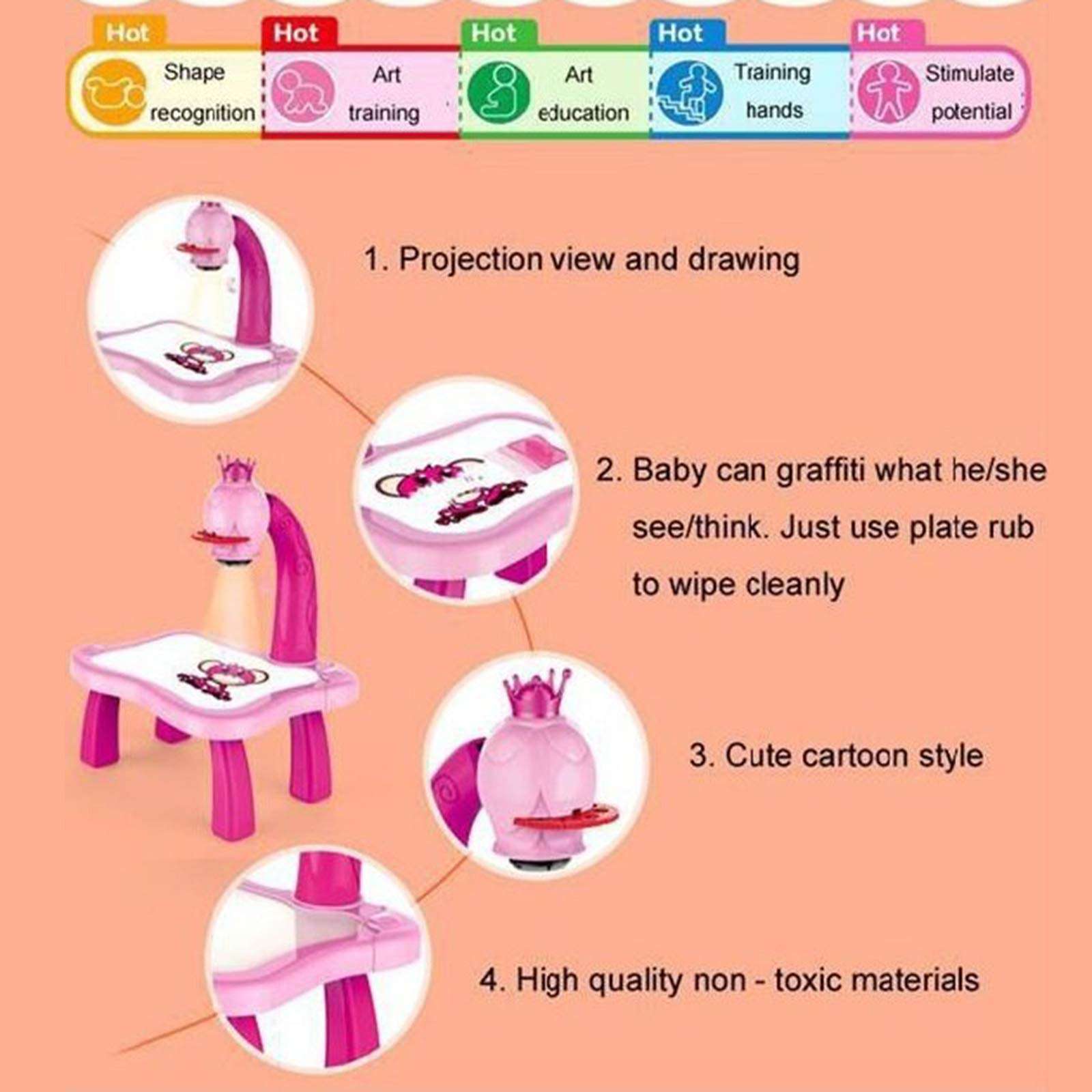 YWILLINK Kids Drawing Projector Table, Projecting Images to Help Kids Trace and Draw, Child Learning Painting Desk with Smart Projector with Light Music, ducational Toys for Boys and Girls 4