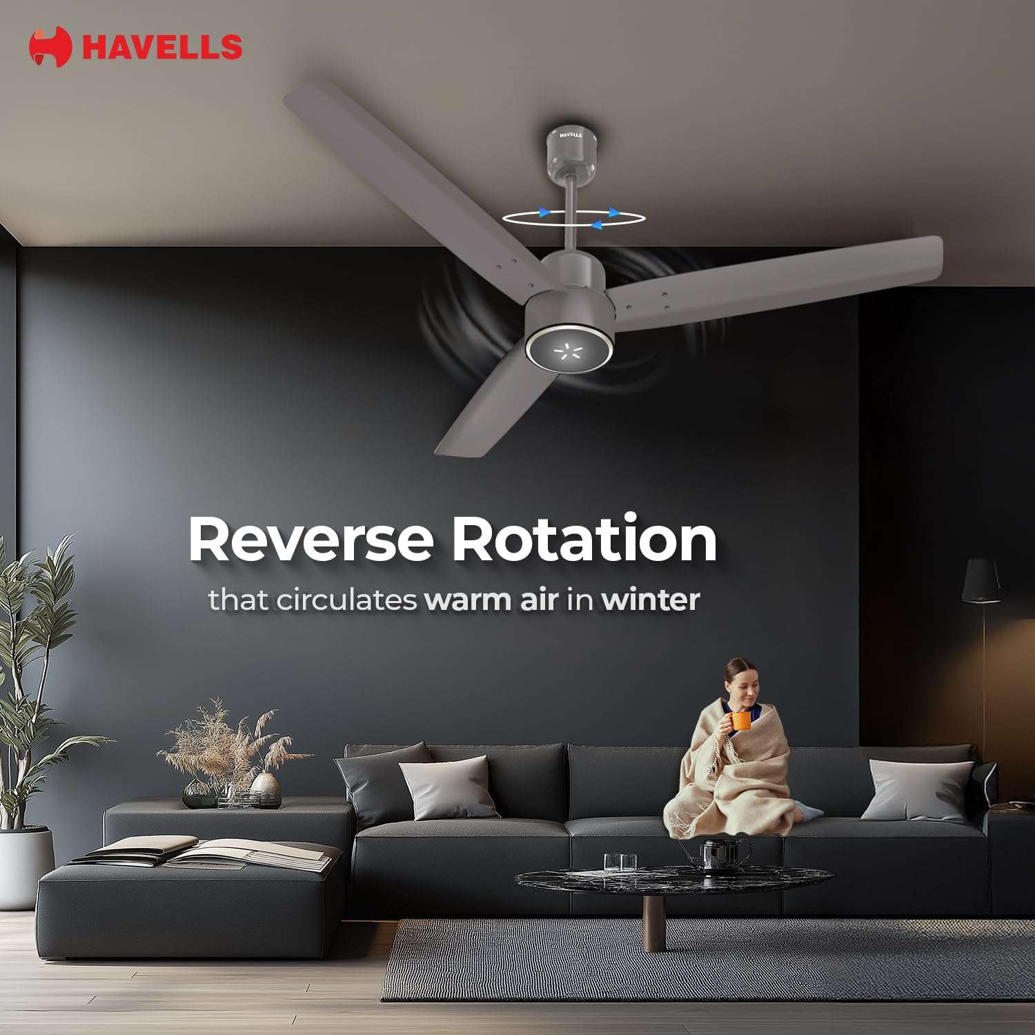 Havells FAB BLDC ULED Ceiling Fan 1200mm, 5 star, LED Speed Indicator, 380 RPM, Up to 65% Savings,Reverse Rotation,4 Speed Modes,Low Wattage 30W, Low Noise,Air Flow:225 CMM, 3 Year Warranty,Stone Grey 4