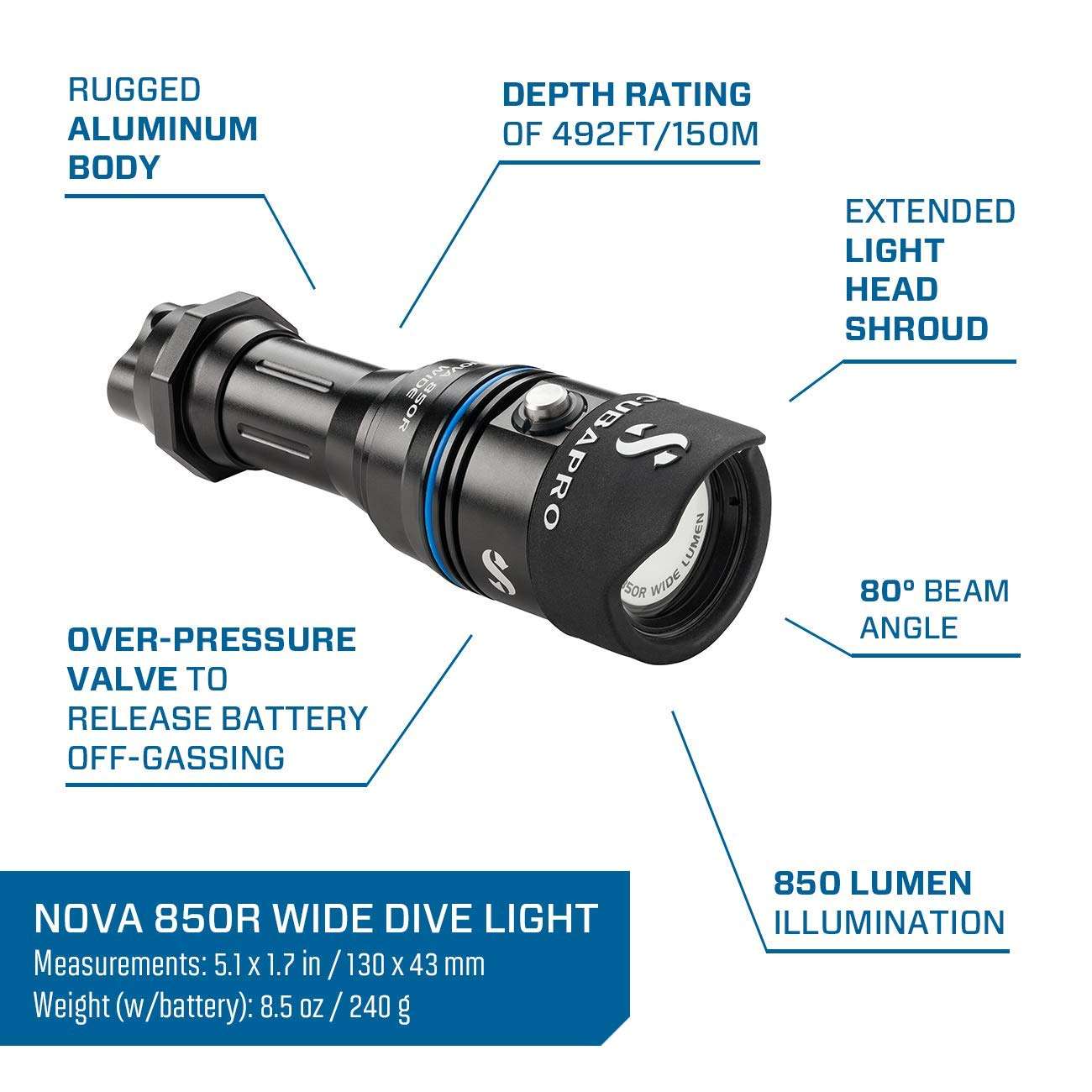 SCUBAPRO Nova 850R Wide Diving Light 2