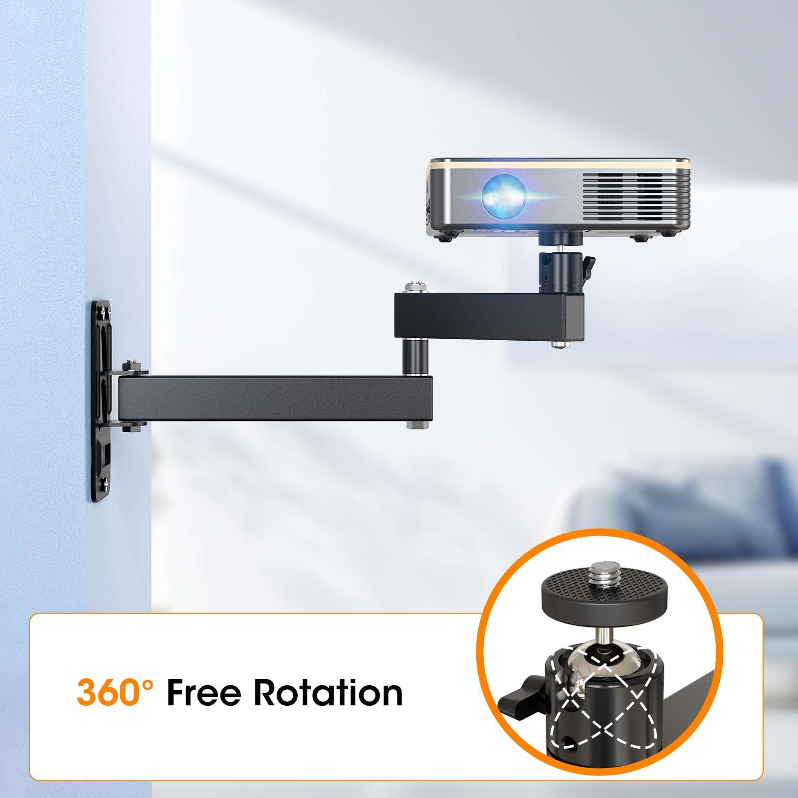 DAWASAPAT Universal Porjector Mount Foldable Projector Wall Mount 1/4" Screw, Adjustable Tilt&Swivel Hanging Projector Bracket Holder Wall Mount Hanger Rack Stand for Projector with Cable Ties 6