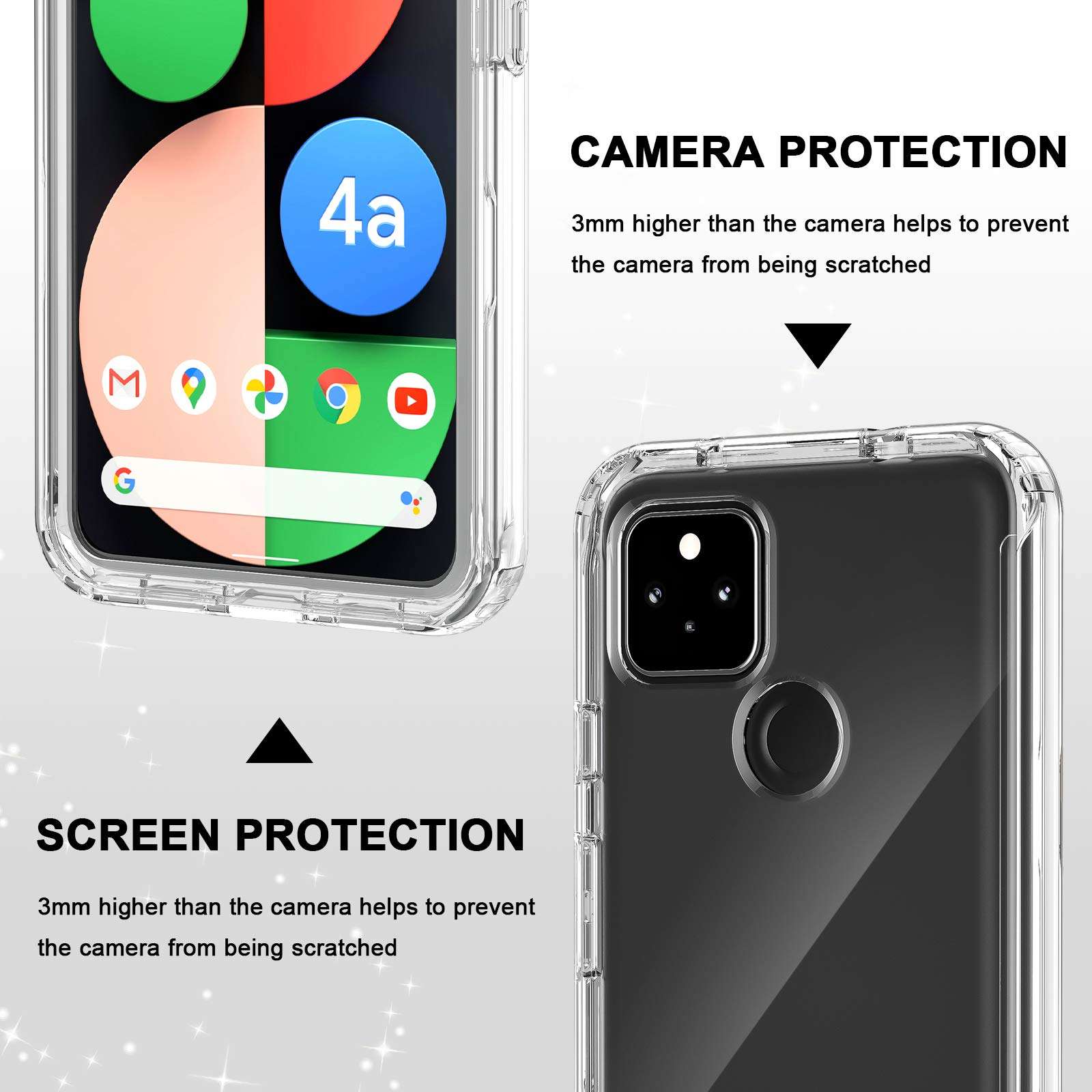 iMangoo for Google Pixel 4A 5G Case Transparent Heavy Duty Protective Slim Cover Anti-Slick Dual Layer Soft Back Shell + Hard PC Front Open Frame Phone Cases for Google Pixel 4A 5G Version 2020 Clear 3