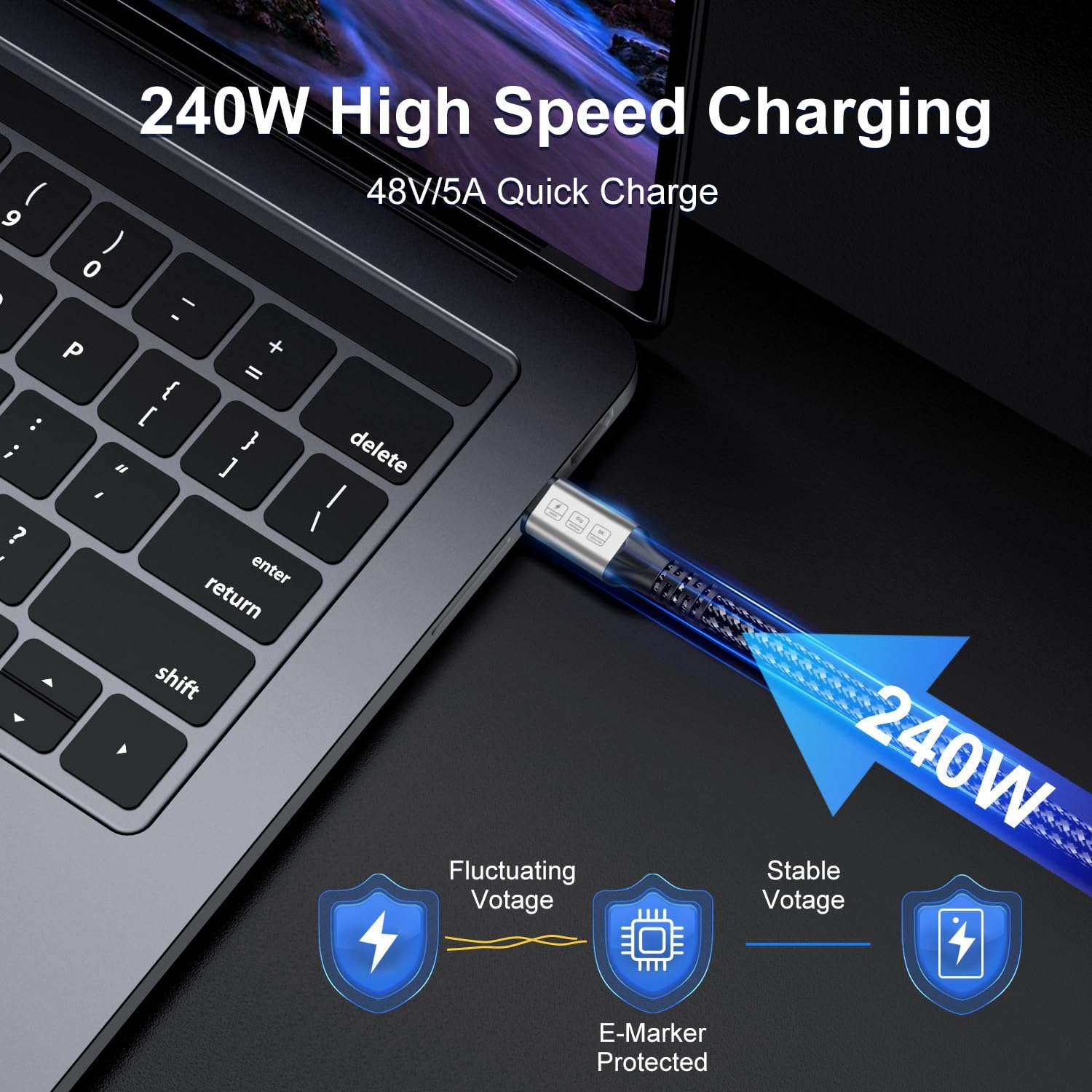 240W Thunderbolt 4 Cablle 6ft USB C Thunderbolt 4 Cable Monitor Cable Supports 40Gbps Data Transfer and Single 8K/Dual 4K Video Compatible with Thunderbolt 4/3 Monitor, Hub, Docking Stations-Silver 5