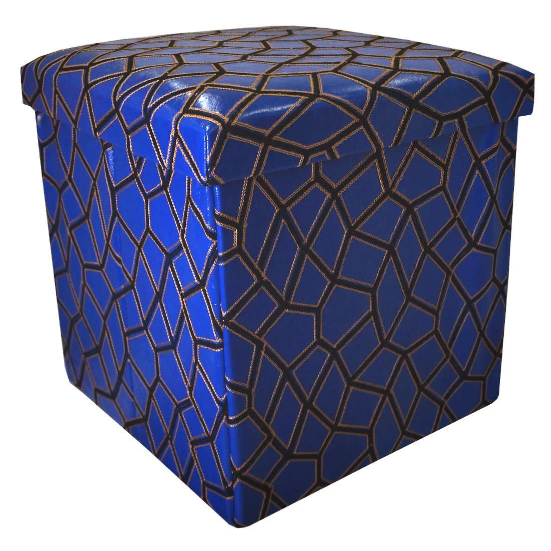 MUREN® Leather storage cums sitting stool-Portable & foldable storage sitting ottoman for storage & space saving-Blue 1