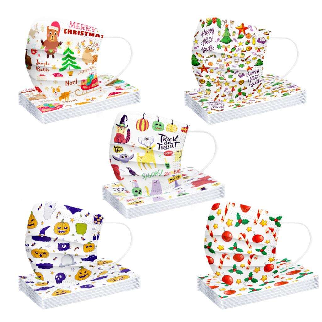 Coolbiz Kids Disposable Face_Mask,50pcs Cute Printing Face Bandanas,3 Ply Non-Woven Breathable for Outdoor Activities 1