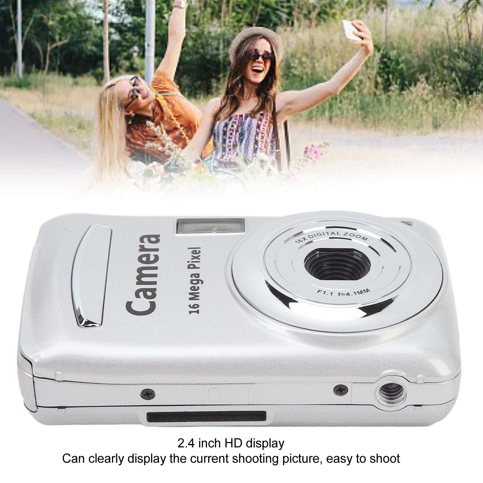 Digital Camera, 1080P 16X Digital Zoom Point and Shoot Camera for Photography & Video, 2.4 Inch Display Screen, Anti Shake, for Students, Beginners (White) 5