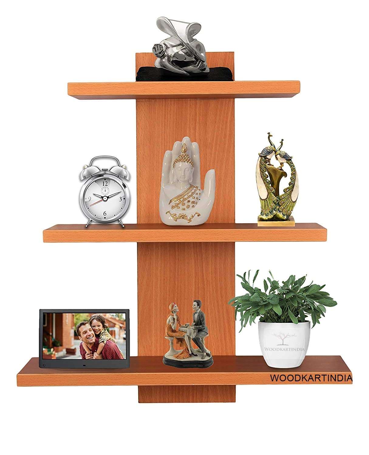 Woodkartindia Engineered Wooden Floating Matte Wall Book Display Shelf Rack (3 Shelves, Teak Natural) 1