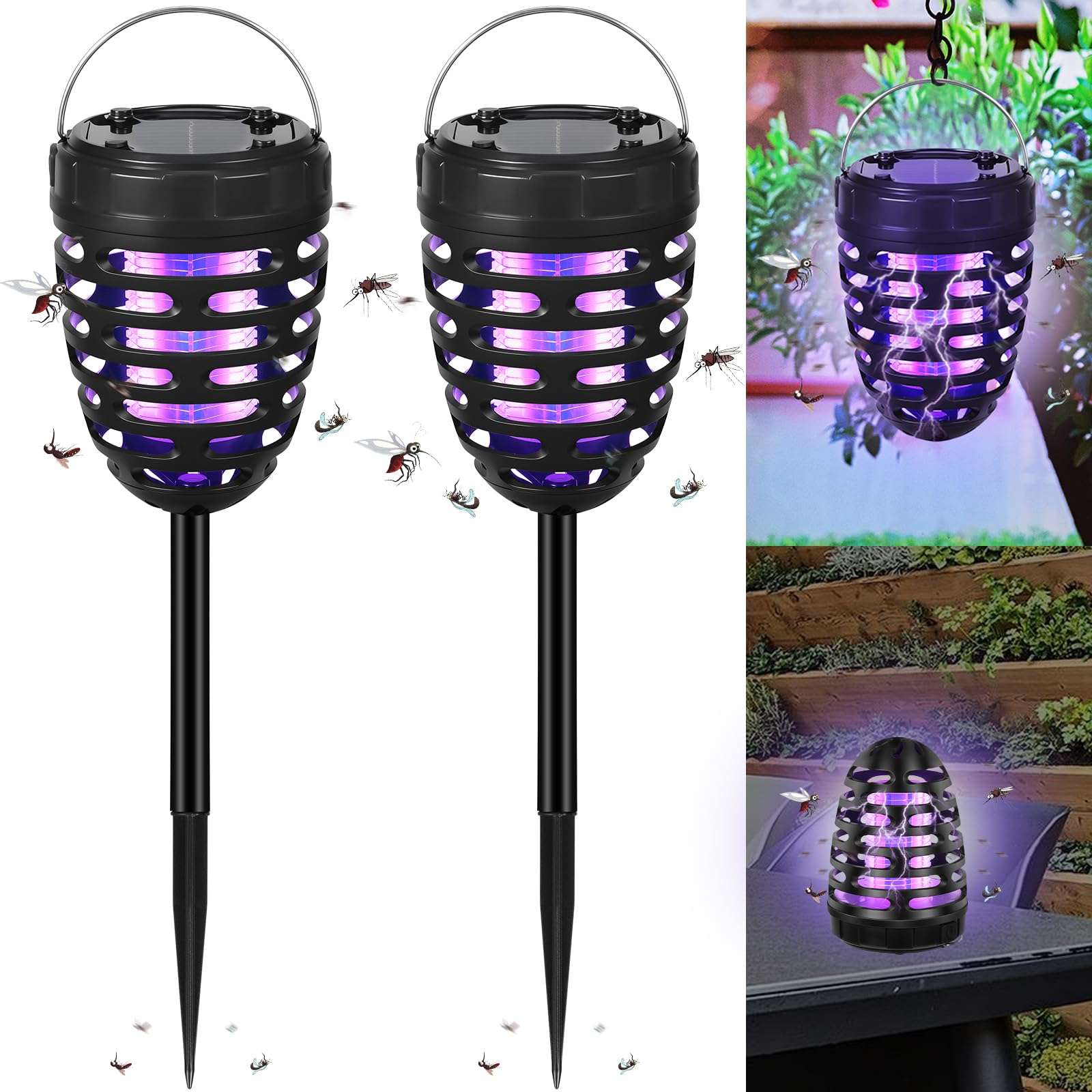 2024 Upgraded Solar Bug Zapper Outdoor Waterproof Mosquito Zapper Outdoor Mosquito Trap Bug Lights Mosquito Repellent for Outdoor Use Patio Garden Pathway(2 Pack) 1