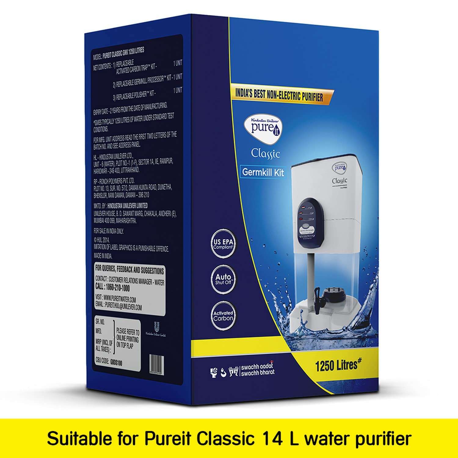 HUL Pureit Germkill Kit For Classic 14 L Activated Carbon Water Purifier - 1250 L Capacity, White 2