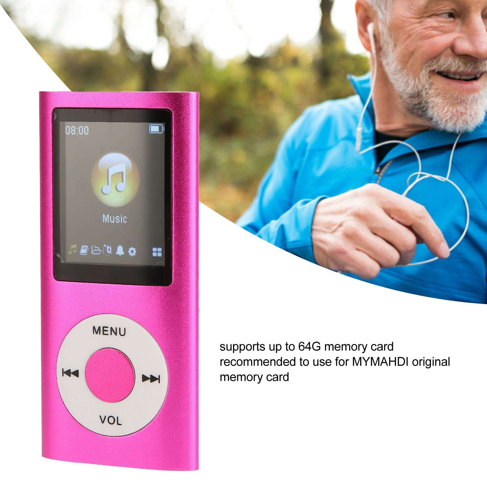 MP3 Player with Lossless Sound, Memory Card Support, Easy to Use, Long Battery Life, Aluminum Alloy, for Students Running Walking 4