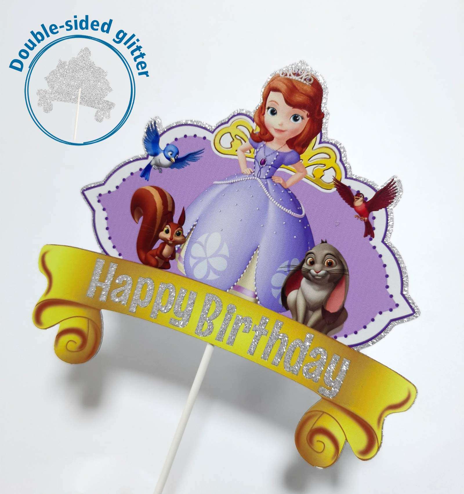 LYNHEVA Glitter Sofia Cake Topper, Disney Princess Sofia Inspired Cake Topper, Sofia The First Theme Birthday Party Suppliers, Girls Princess Bday Party Favor 6