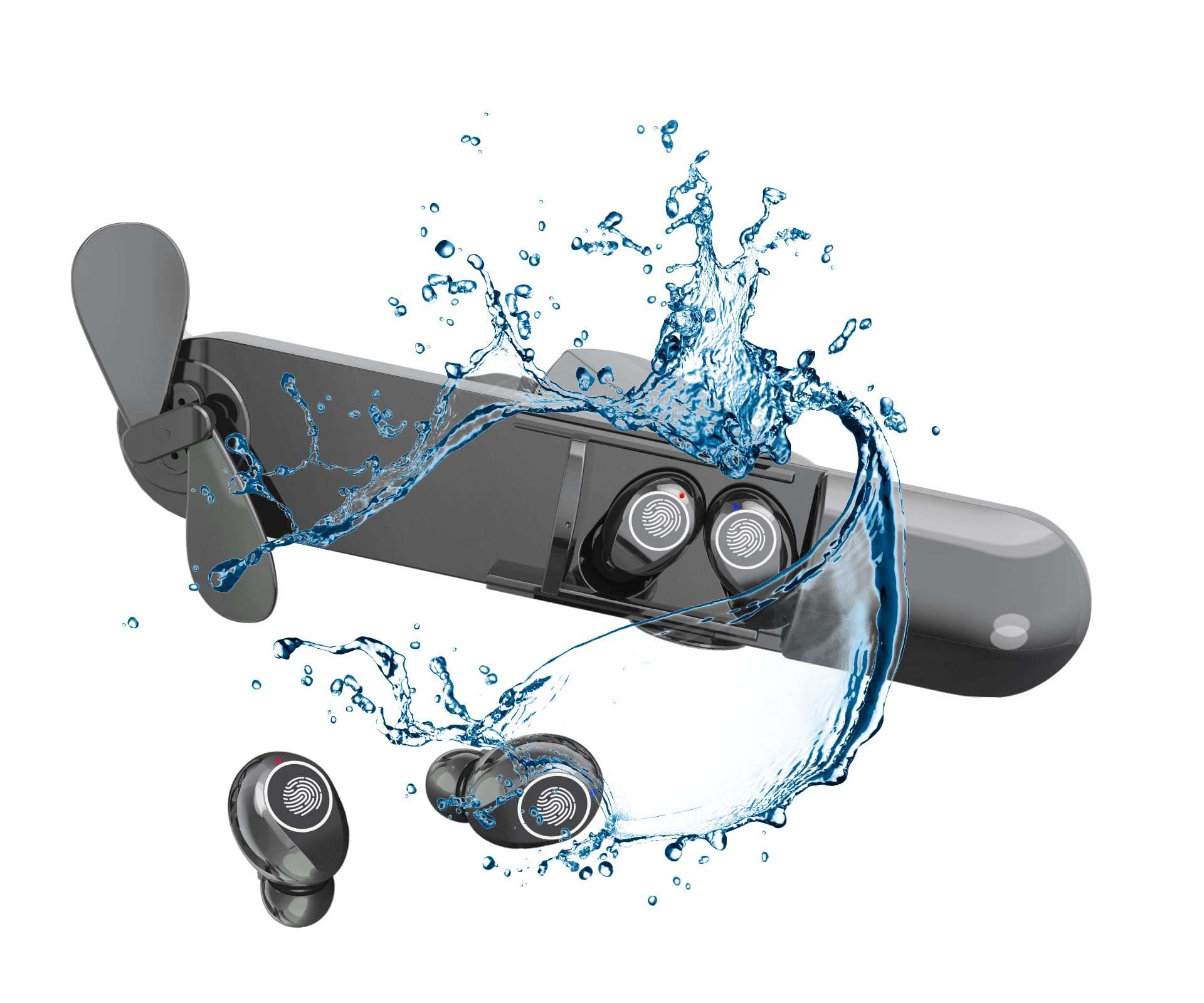 Fenpos Mini Wireless Earbuds, Hi-Fi Deep Bass Premium Sound Bluetooth Headphones, Waterproof Stereo Headphones (2000mAh Black)