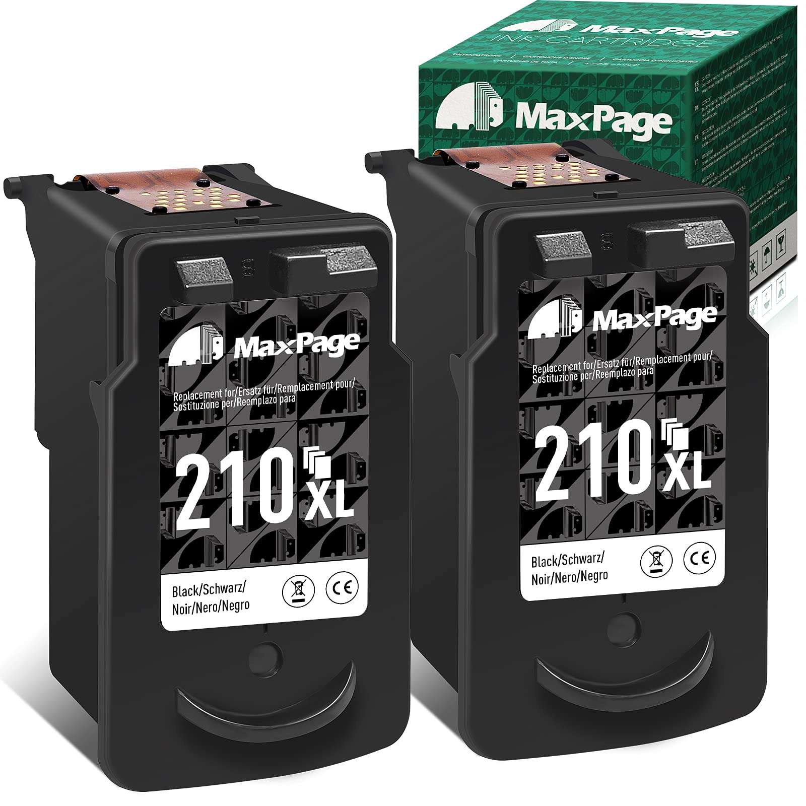 MaxPage Remanufactured Ink Cartridge Replacement for Canon 210 210XL PG-210XL Black Used with Pixma MP495 MX410 MX340 MP250 MX320 MP490 MP499 MX350 MX330 iP2702 MP480 MX420 MP280 Printer, 2-Pack 1