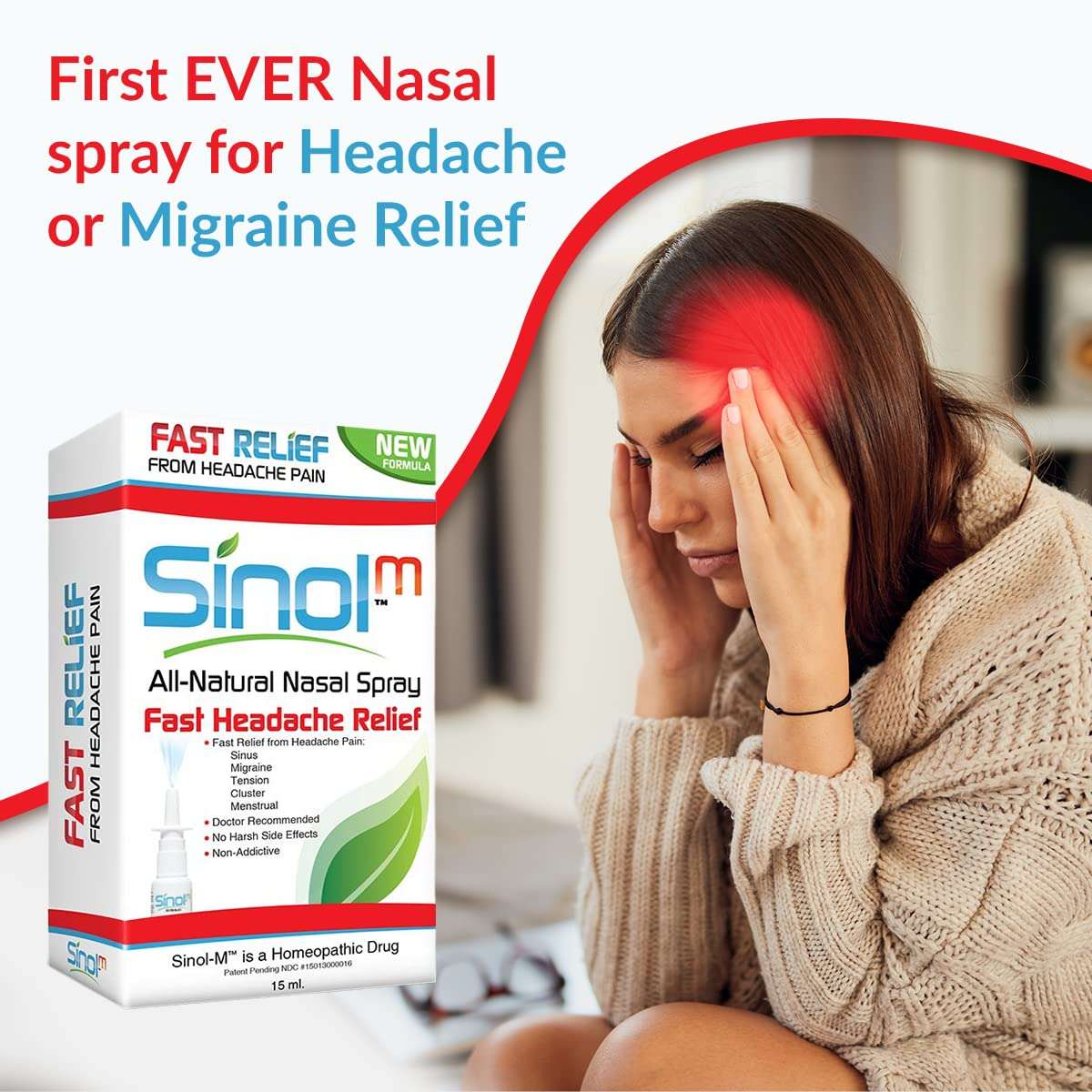 Sinol Headache Relief Spray, Over-The-Counter Medication Nose Spray for Migraine Cluster Tension, Sinus Relief & Nasal Decongestants, 15 ml 6