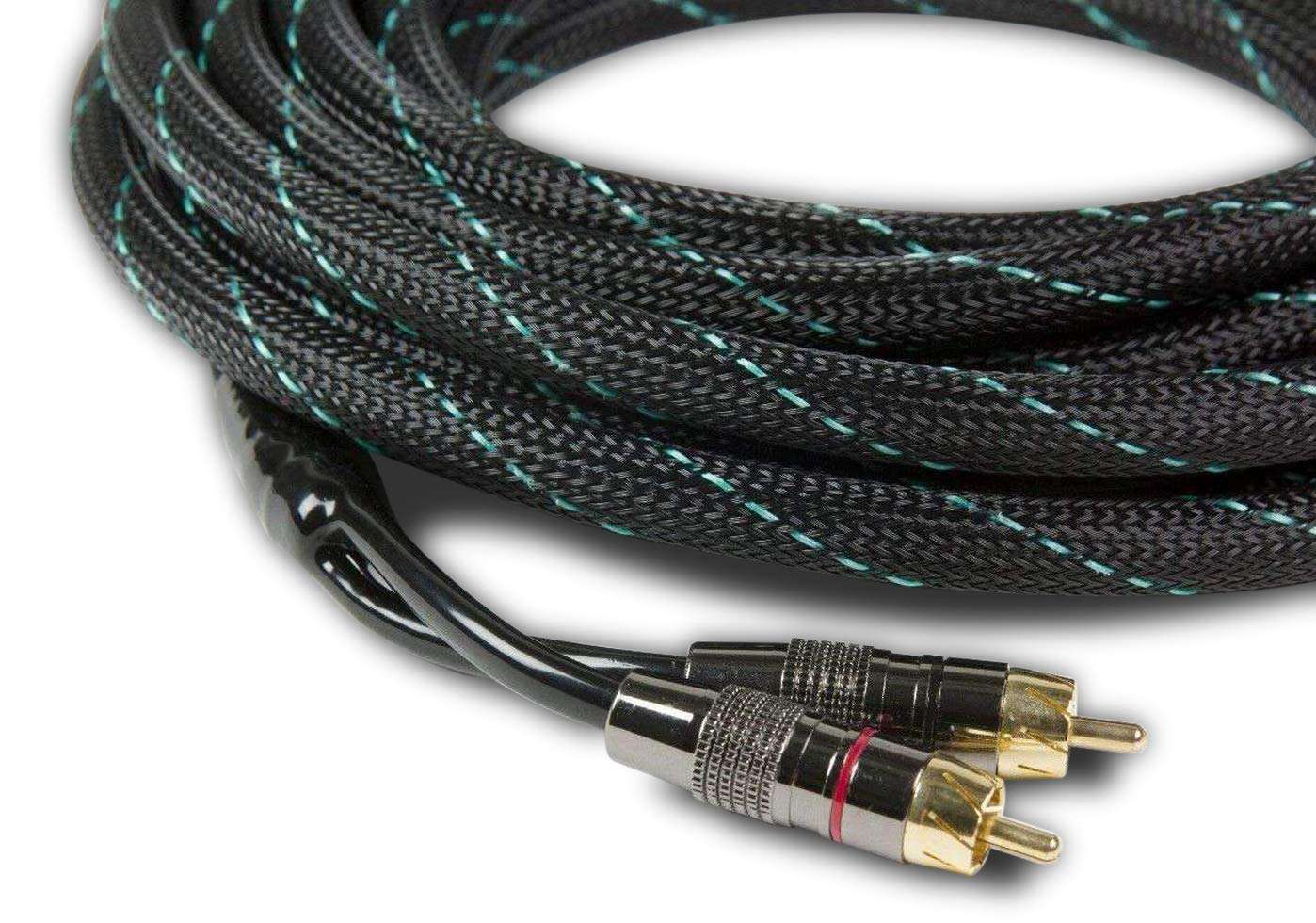 CT Sounds High Quality Car RCA Cable 17 Foot (5M) 2 Channel 2M - 2M (2 Male to 2 Male) Premium Aluminium FOIL OFC Braided Flexible PVC Nylon Outer Braid Black Cables 1