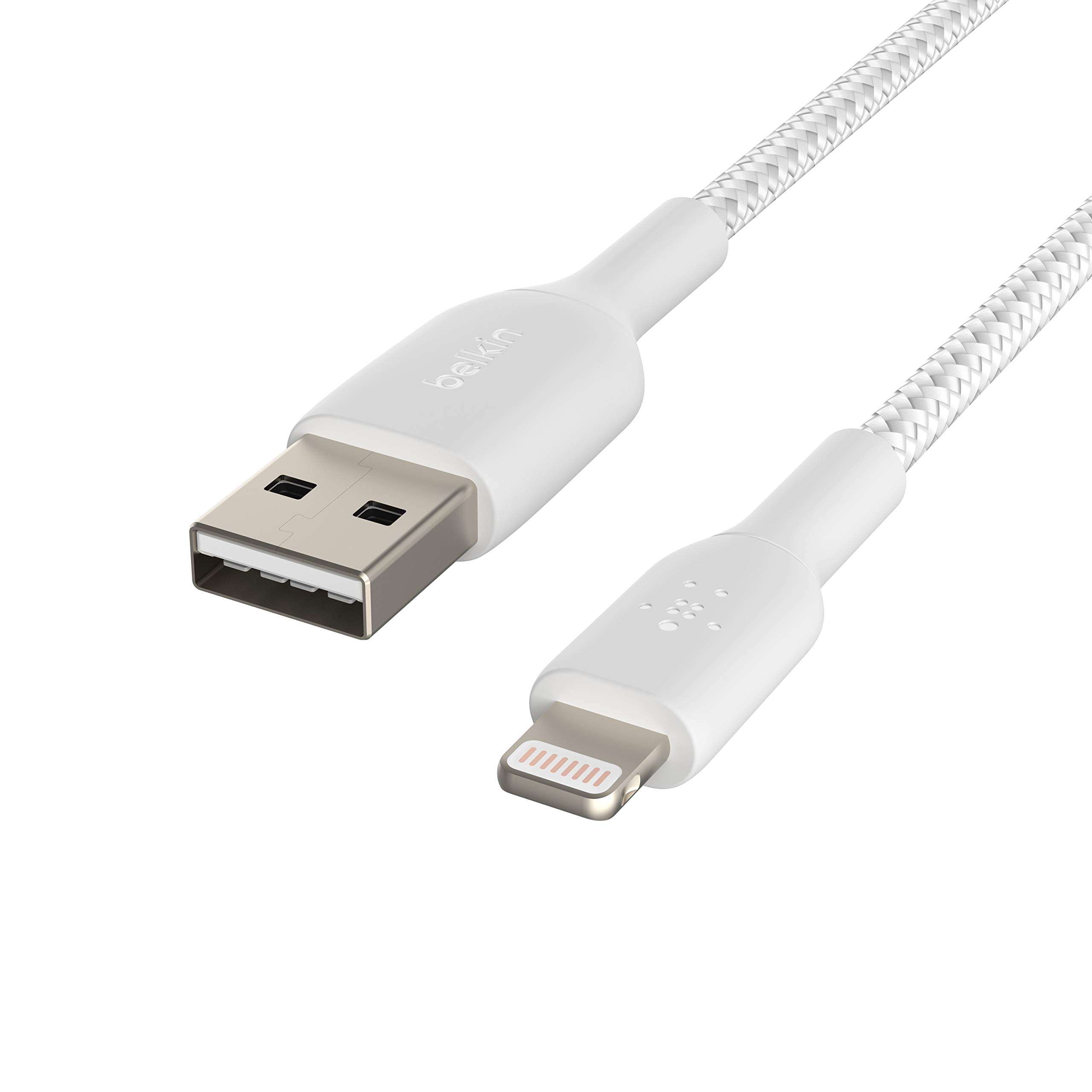 Belkin Apple Certified Braided Lightning to USB-A Charge and Sync Type A Cable, Tough and Durable, For iPhone, iPad, Air Pods, 3.3 Feet (1 Meter) - White 4