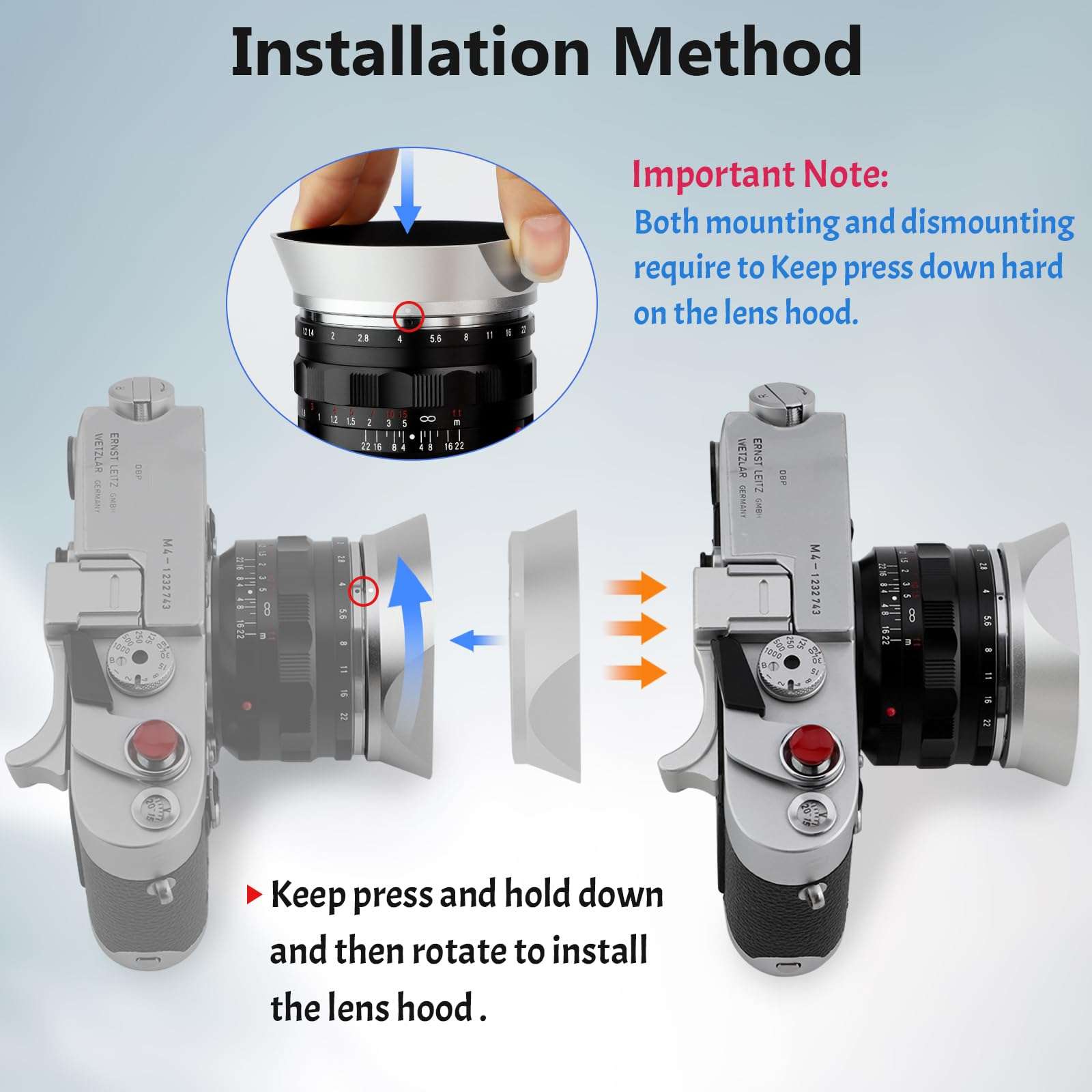 Haoge Metal Square Bayonet Lens Hood for Voigtlander Nokton Aspherical ASPH 40mm f1.2 VM,35mm f/1.2 I II III VM, 50mm f1.2 VM Leica M-Mount Lens Replaces LH-8 Shade LH-VM35MS Silver 5