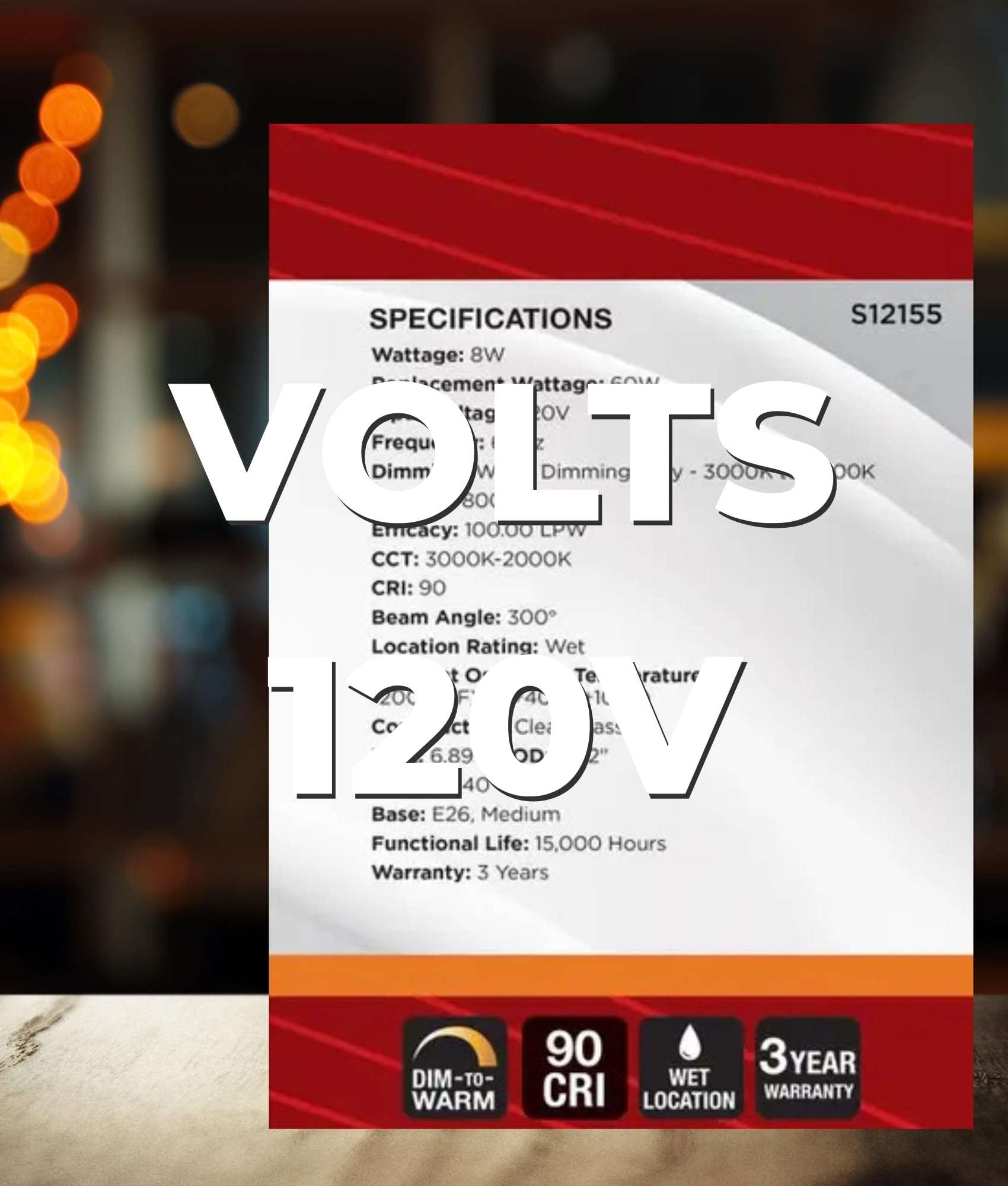 Satco S12155 8W LED G40 Globe Bulb, Warm Dimming 3000K-2000K, 800 Lumens, 90 CRI, 60W Replacement, Clear Glass, E26 Medium Base, Enclosed Fixture Rated, Dimmable, 120 Volt 4