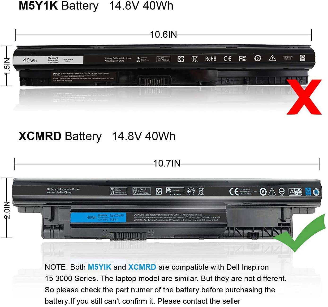 BVYY New XCMRD Battery 40WH for Dell Inspiron 15 3000 Series 3542 3543 3531 3541 3521 3537 15R 5537 5521 17-3737 3721 17R-5737 14 3421 3437 14R 5421 5437 Latitude 3540 3440 P28F Notebook PC Battery 3