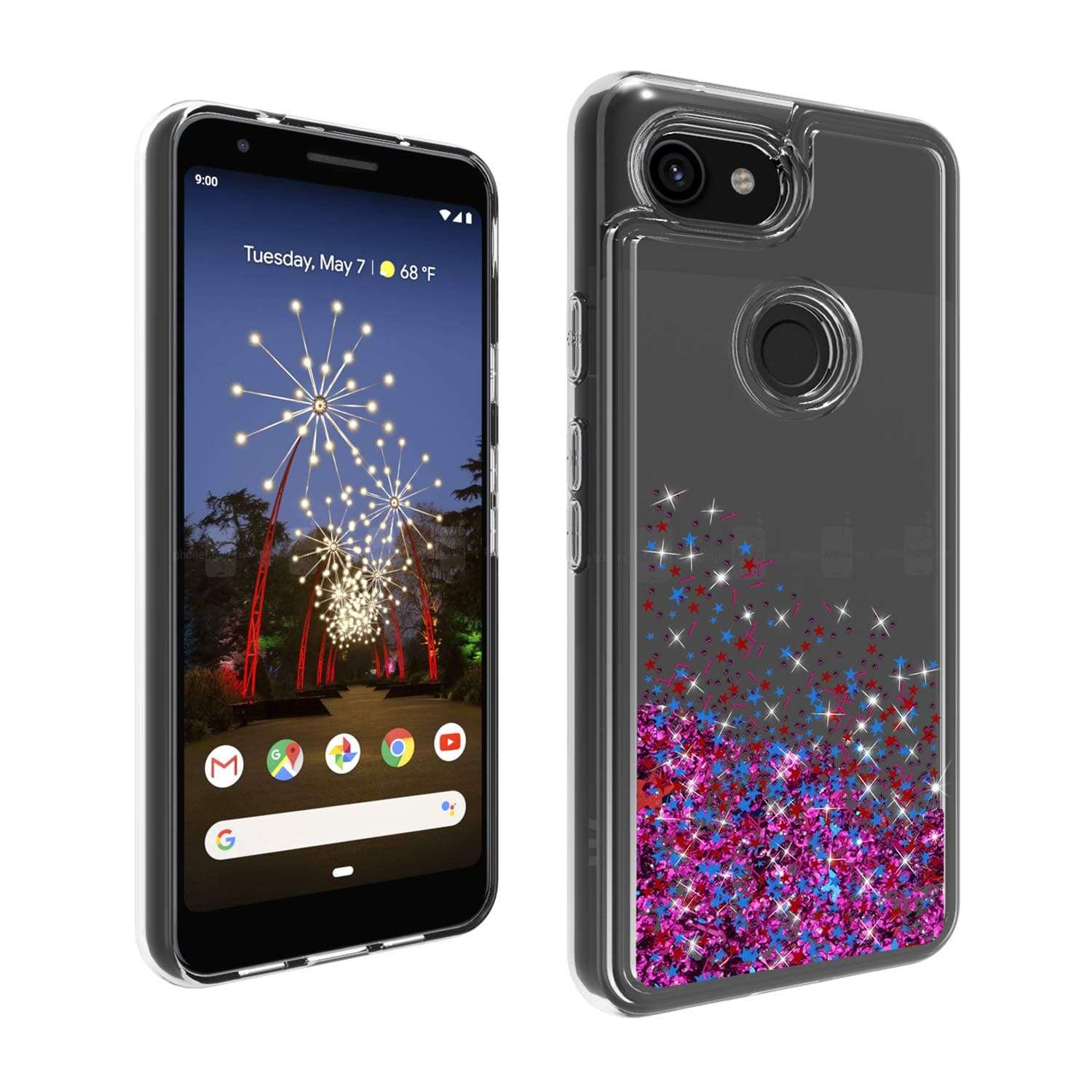 Pixel 3a XL Case,Google Pixel 3a XL Case,Google Pixel 3a XL Phone Case(2019)(Not fit 3a), Ayoo:Teen Girls Women Bling Liquid Luxury Glitter Sparkle Soft TPU+PC Cover for Google Pixel 3a XL-XX Rose Red 3