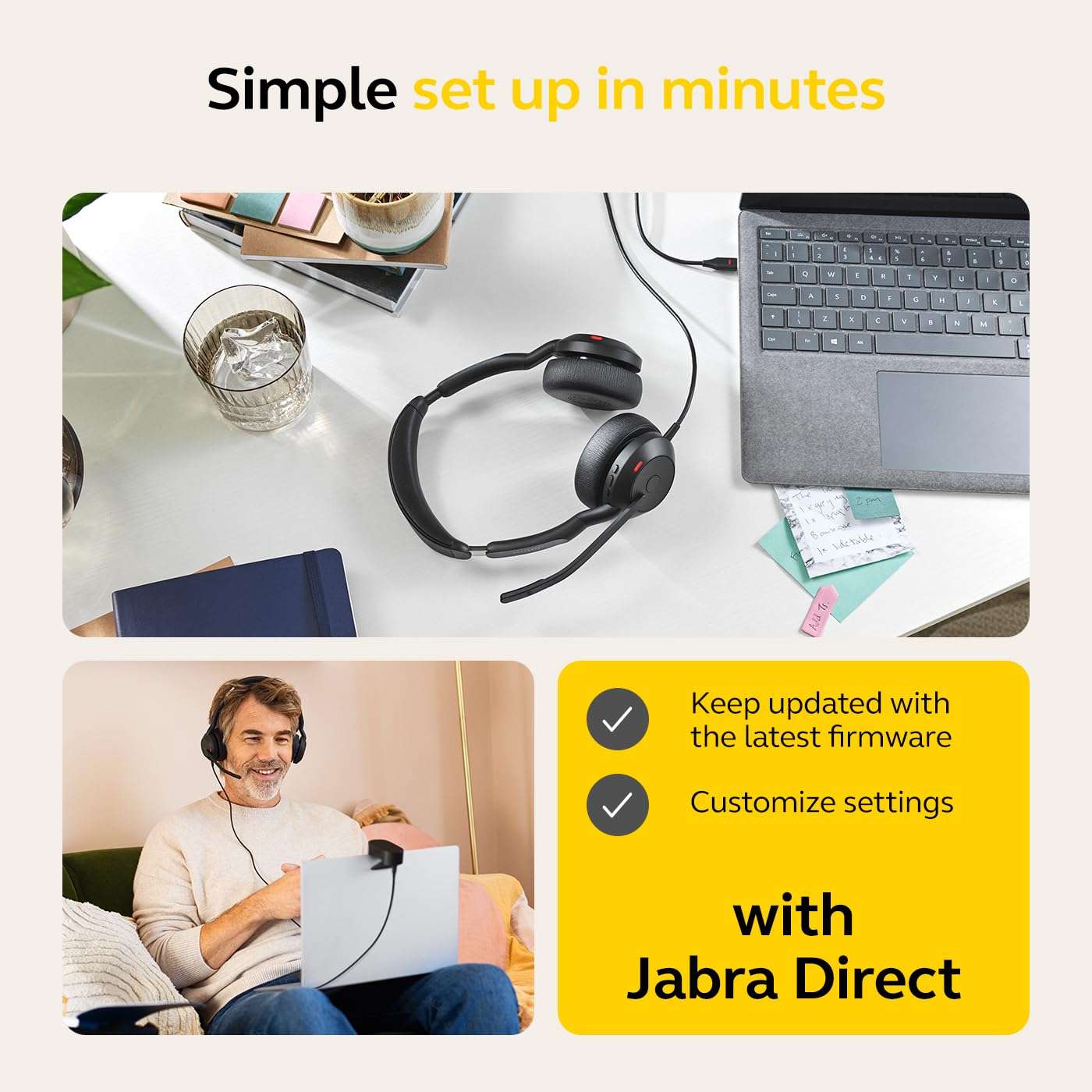 Jabra Evolve2 50 Wired Stereo Headset AirComfort Technology, Noise-Cancelling Mics & Active Noise Cancellation - Works with All Leading UC Platforms Such as Zoom & Google Meet - Black 4