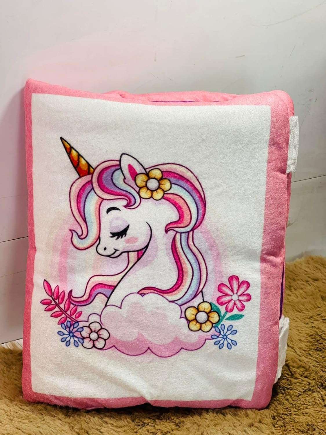 NISHOMES Unicorn Learning Cushion Pillow Book for Kids 2 Languages ​​to Learn - English and Hindi, Soft Fabric Cloth Books, Developmental Books for Kids Boys and Baby Girls 3