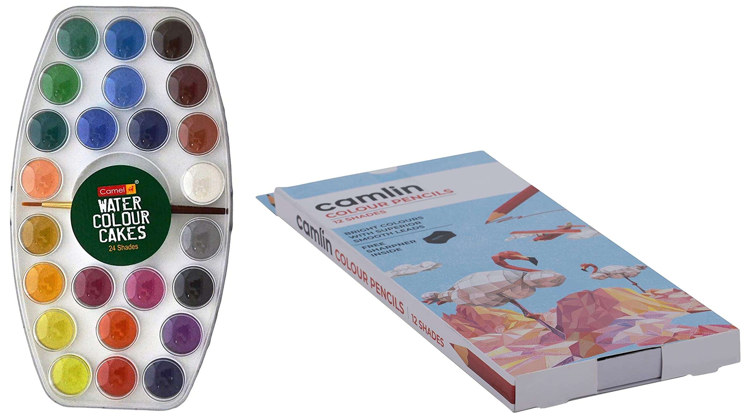 Camel Student 24-Shade Water Color Paint Cake Set & Camel 4192566 Full Size Color Pencil, Assorted, 12 Pieces 1