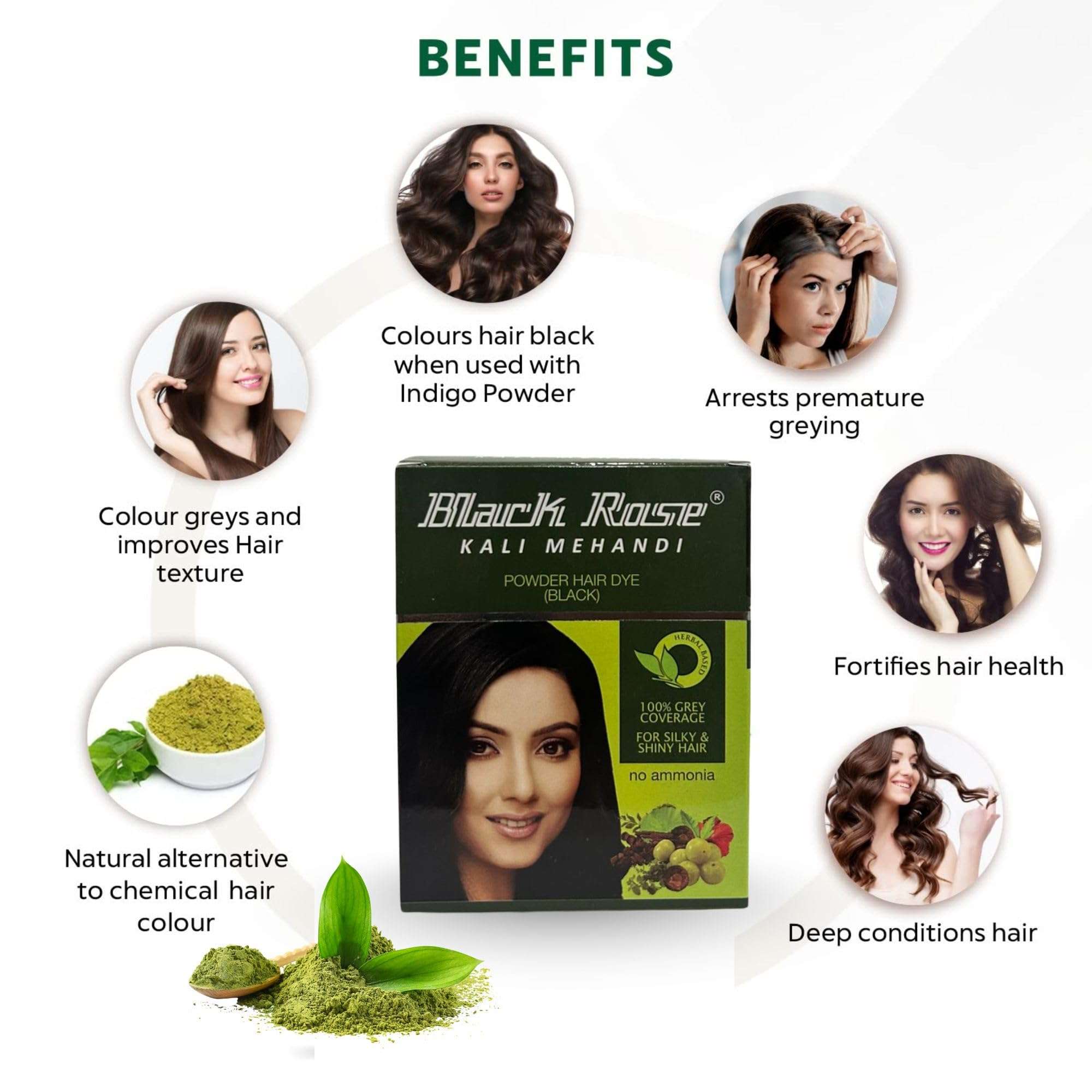 Black Rose Kali Mehandi | Herbal Black Henna Hair Color | 5sachets of 10gm each (50Gms) (Black, 5 Box) 6