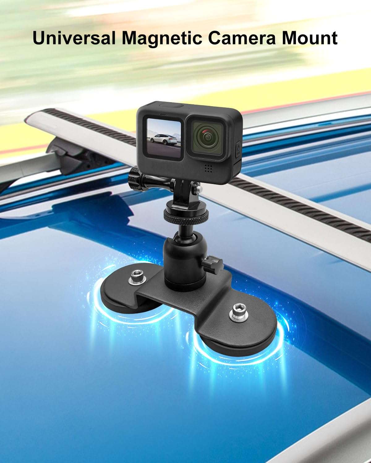 Heavy-Duty Magnetic Car Camera Mount Compatible with GoPro insta360 and DJI OSMO Action Camera, Strong Magnetic Mount with 360° Rotation Ball Head 3