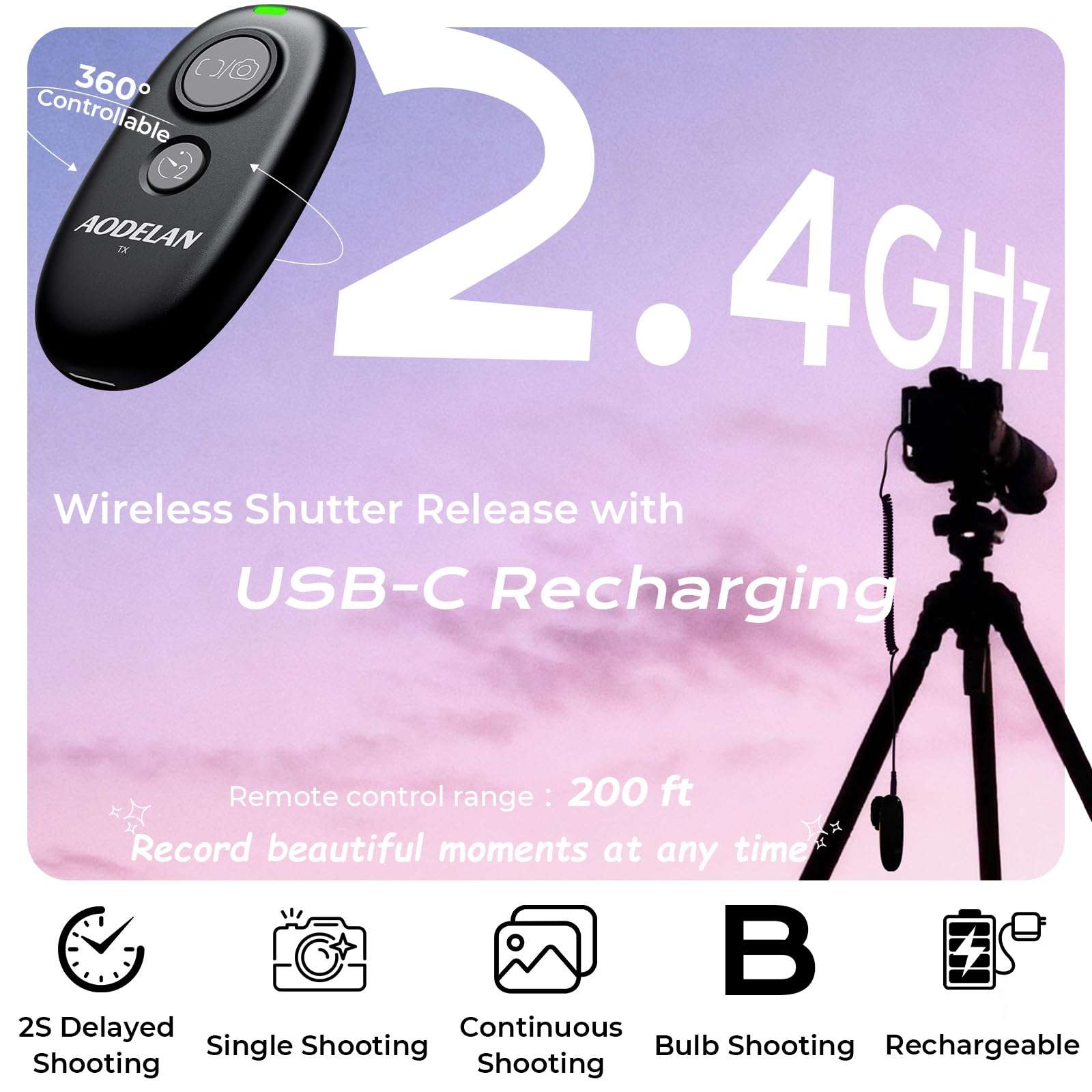 Upgraded USB-C Rechargeable Wireless Remote Control,AODELAN Camera Shutter Release Compatible with Panasonic S5IIX, BS1H, GH6, GH5II, GH4, GH3, FZ1000II, FZ2500, FZ300 3