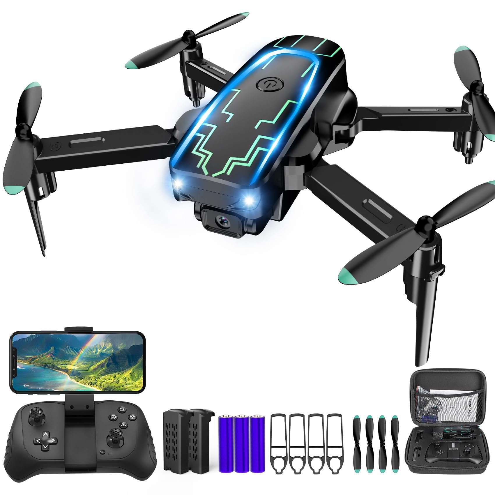 Mini Drone with Camera, Drones for Kids Adults, Boys Gifts, 1080P HD Foldable Drone with Gravity Control, Gestures Selfie, Altitude Hold, One Key Start, 3D Flips, 2 Batteries, Toy for Boys Girls 1