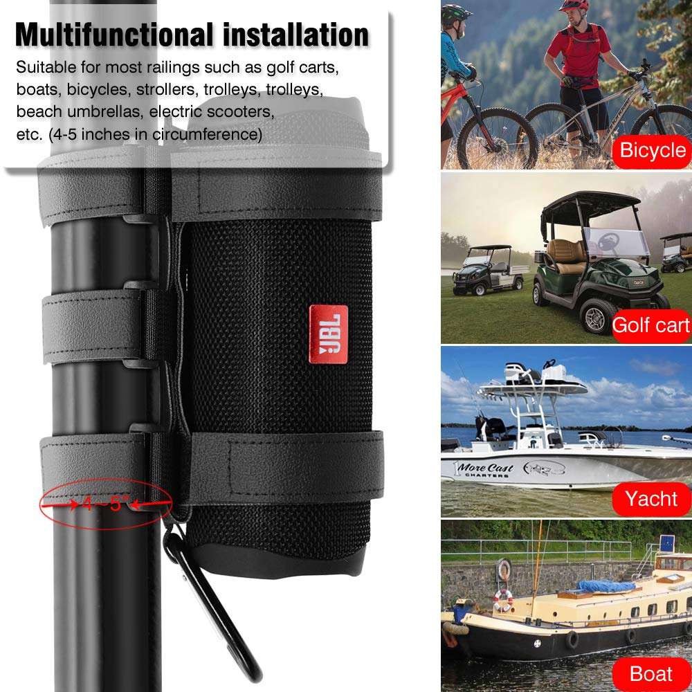OAONY Portable Speaker Mount for Golf Cart Railing Bike or Boat -Waterproof Outdoor Adjustable Strap for Most Bluetooth Wireless Speakers Attachment Accessory Holder Bar Rail 5