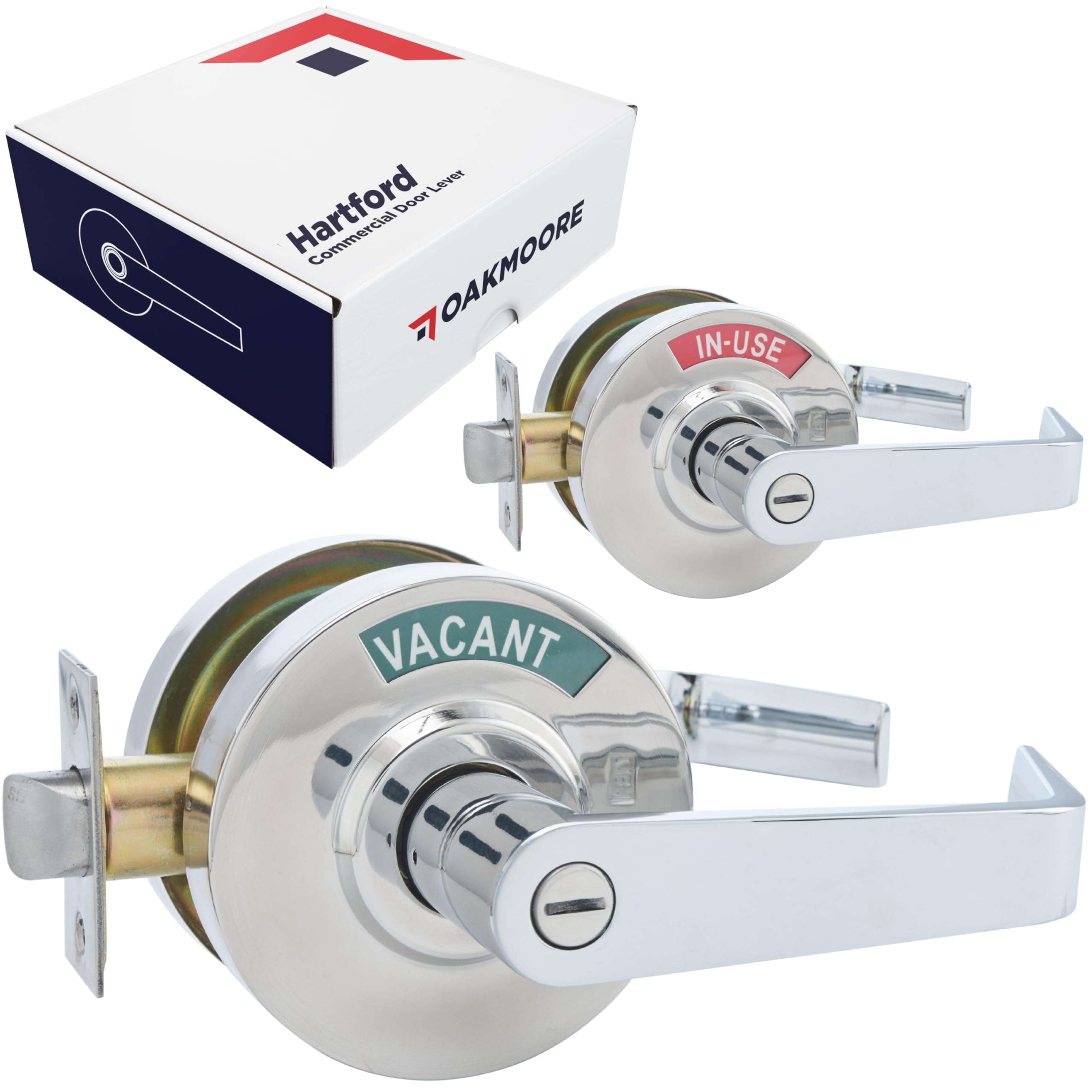 OAKMOORE Commercial Grade Bathroom Door Lock Handle with Occupancy Indicator in Chrome Finish - See Occupied, Vacancy, or Engaged Status on Public Restrooms and Bathroom Locks - 2-Year Warranty 1