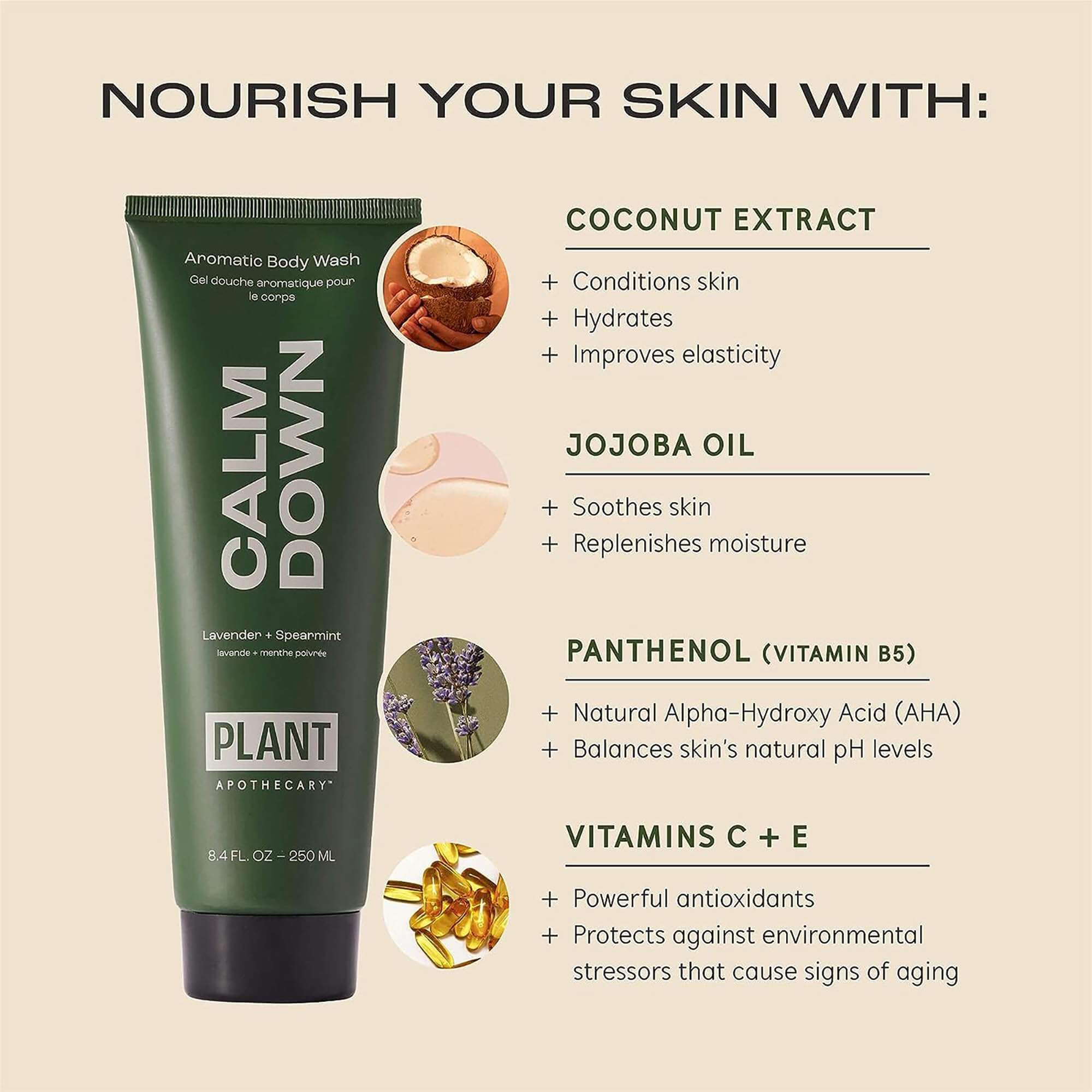 Plant Apothecary Calm Down Natural Aromatherapy Spearmint Body Wash for Women and Men - Shower Gel with Lavender and Chamomile - 8.4 fl oz 3