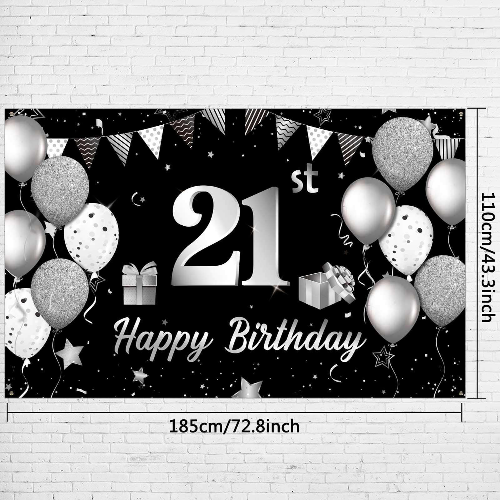 Happy 21st Birthday Backdrop Banner Extra Large Fabric 21st Birthday Sign Poster Photography Background 21 Years Old Birthday Photo Booth Backdrop for 21st Party Decorations 72.8 x 43.3 Inch 2