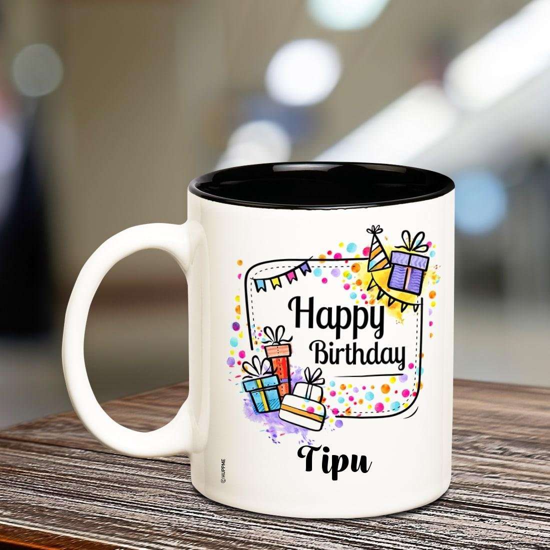 Huppme Ceramic Happy Birthday Tipu Coffee Mug, 350 Ml, Standard, Black 2