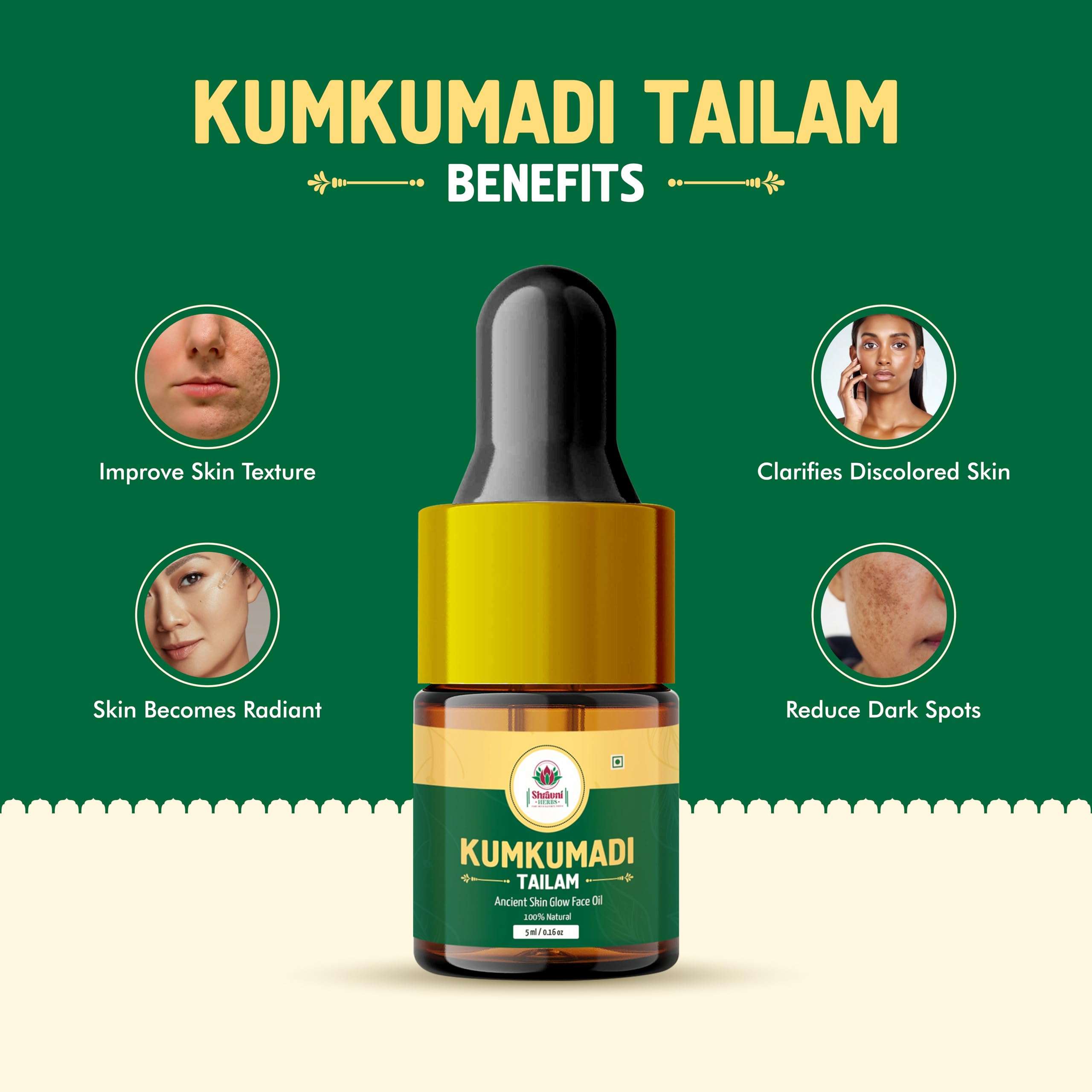 SHRAVNI HERBS Ayurvedic Kumkumadi Tailam Oil Ancient Blends with a Modern Touch 100% Natural Oil, Ancient Skin Glow Face Oil, Milk and Herbs (5ml) 3