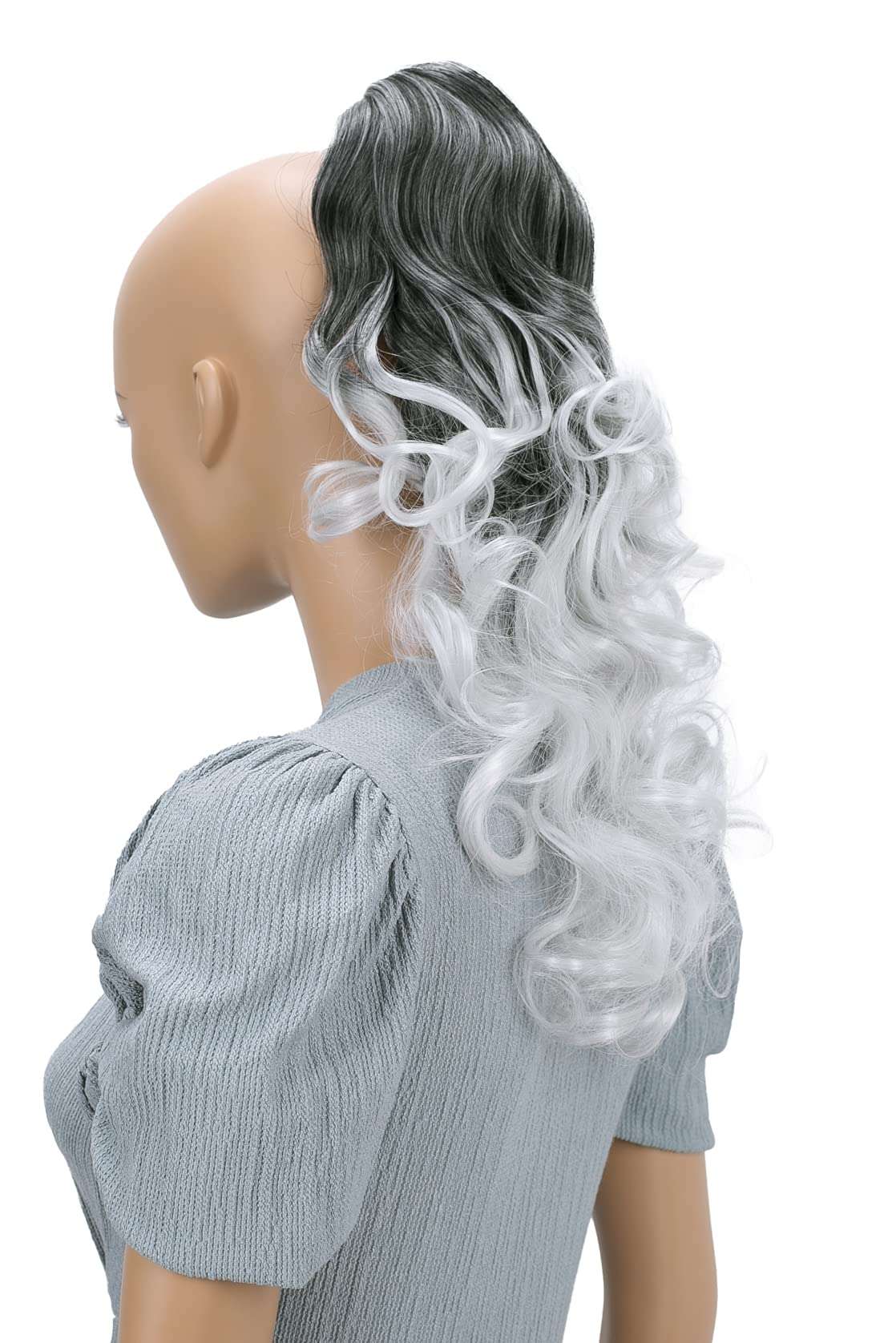 Prettyshop Hairpiece-Ponytail Ombré Gray Mix # 1Btgray H121: Prettyshop 24" Hair Piece Ponytail Clip On Extension Long Voluminous Wavy Heat-Resisting Ombré Gray Mix # 1Btgray H121